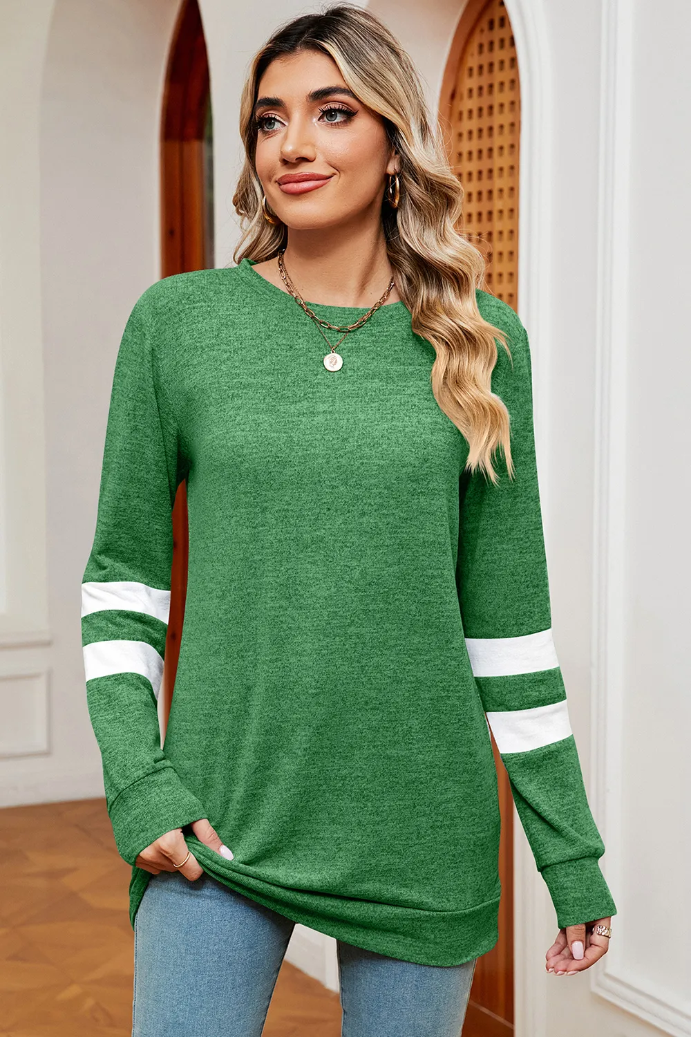 Striped Heathered Round Neck T-Shirt, image 13