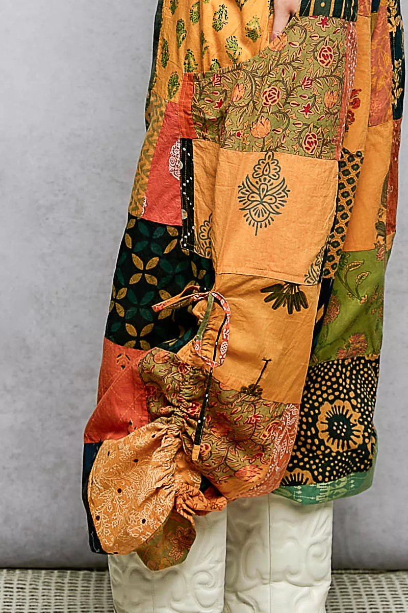 Printed Patchwork Wide Leg Pants with Adjustable Side Drawstring, image 8
