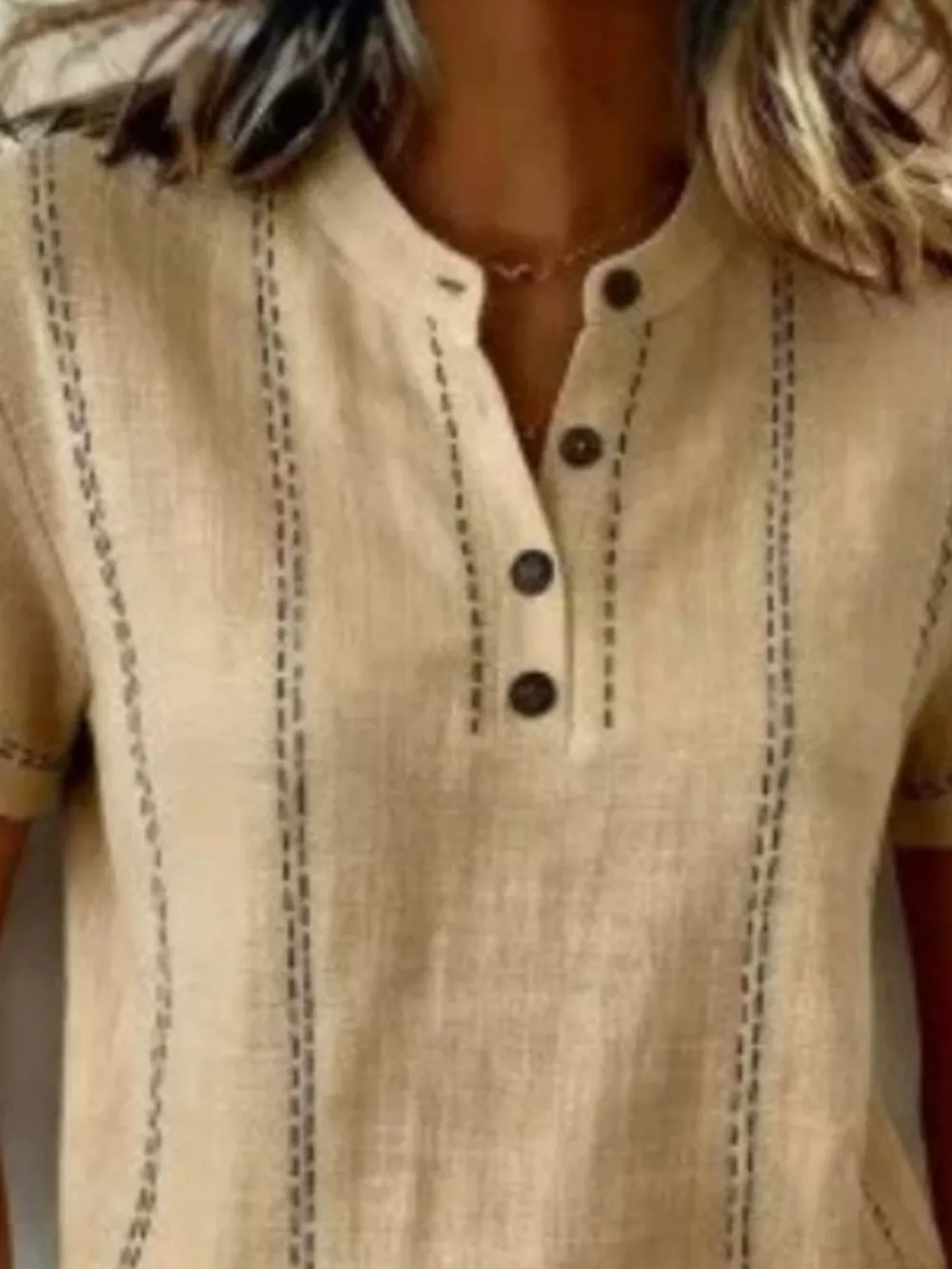 Full Size Button Detail Short Sleeve Blouse Plus Size, image 8
