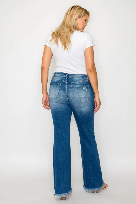 Full Size Raw Hem Distressed High Rise Bootcut Jeans, image 13