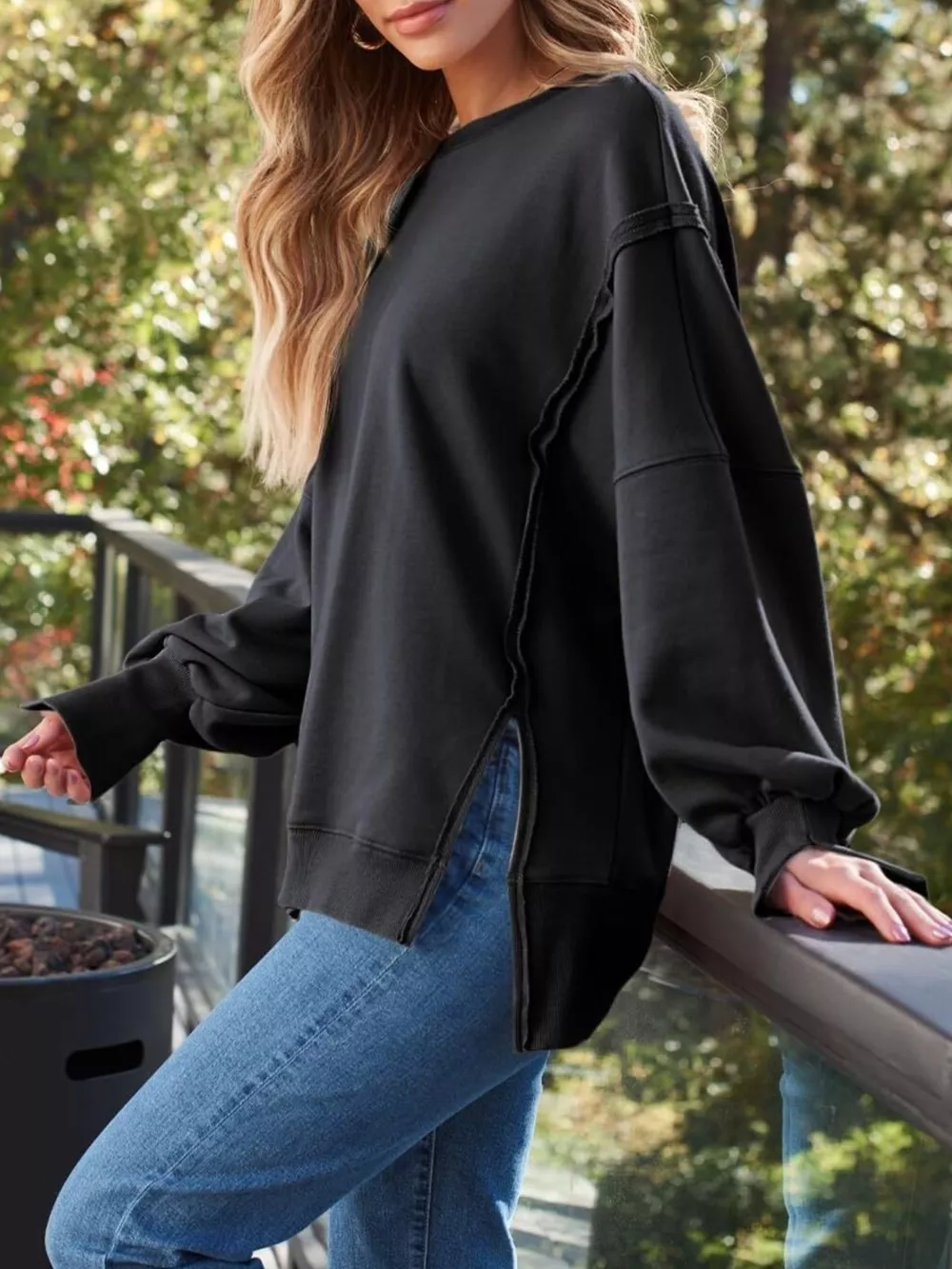 Side Slit Long Sleeve Oversized Sweatshirt, image 27
