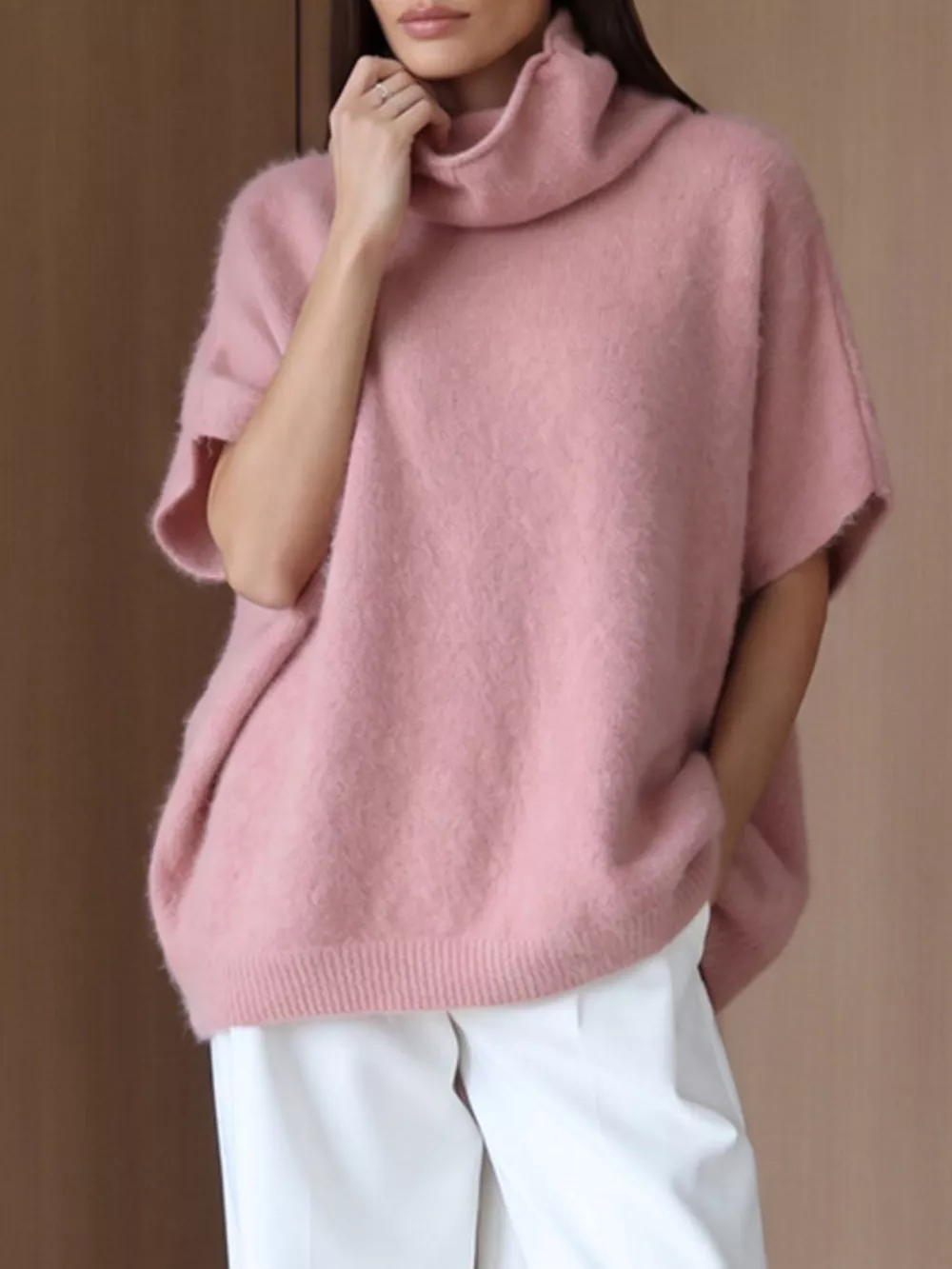 Turtleneck Fuzzy Short Sleeve Sweater, image 22