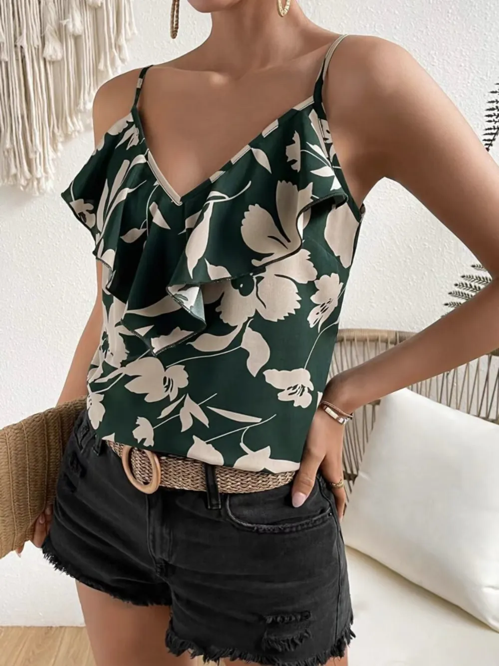 Ruffled Printed V-Neck Cami, image 5