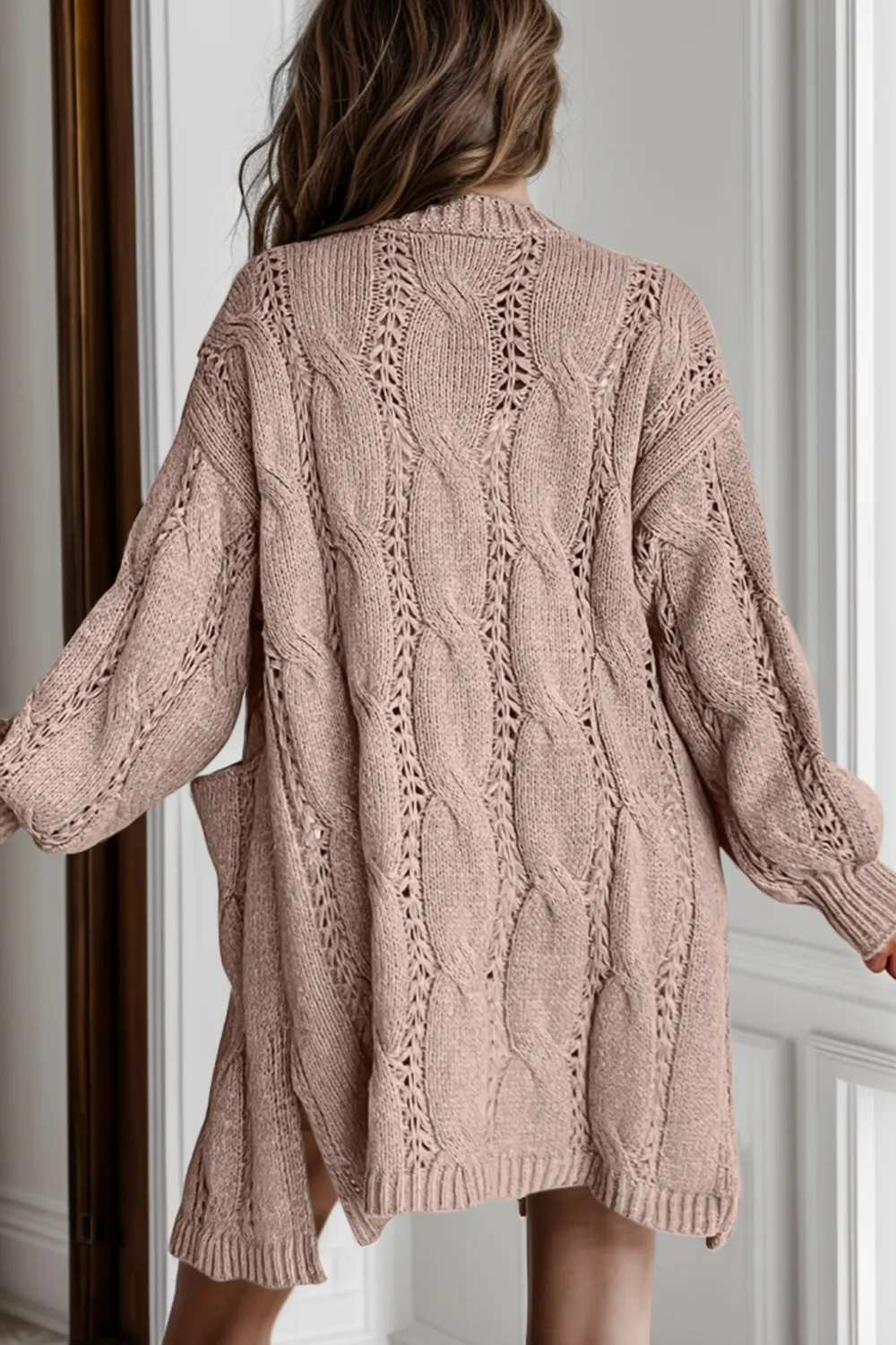 Cable-Knit Dropped Shoulder Slit Cardigan, image 26