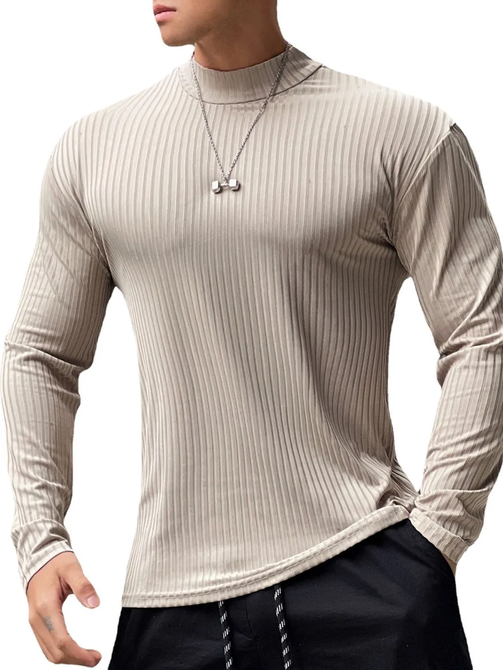 Men's Mock Neck Long Sleeve T-Shirt, image 7