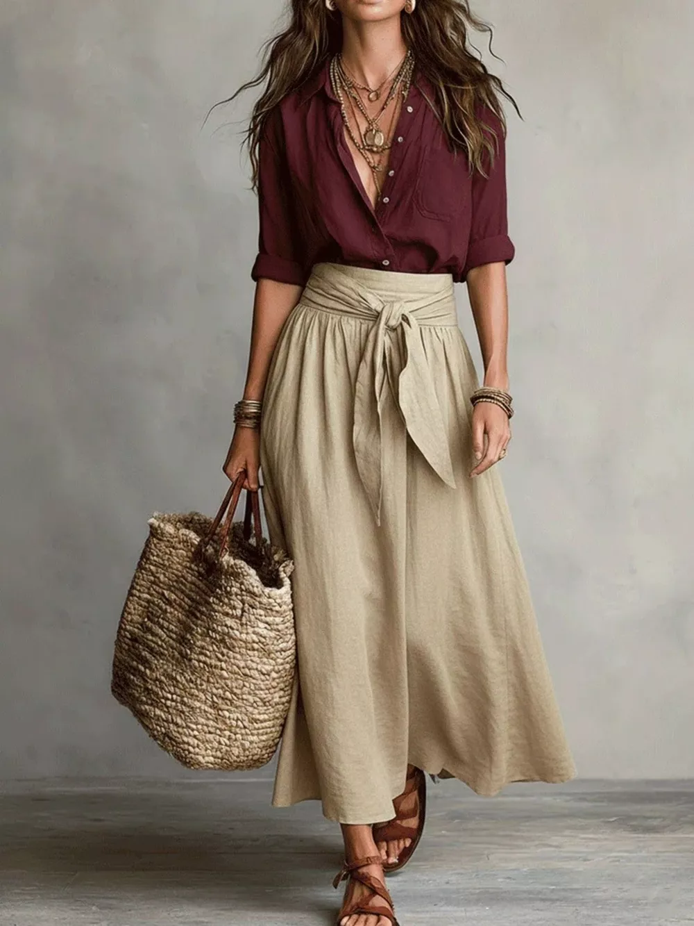 Full Size Button-Down Shirt and Skirt Set Plus Size, image 10