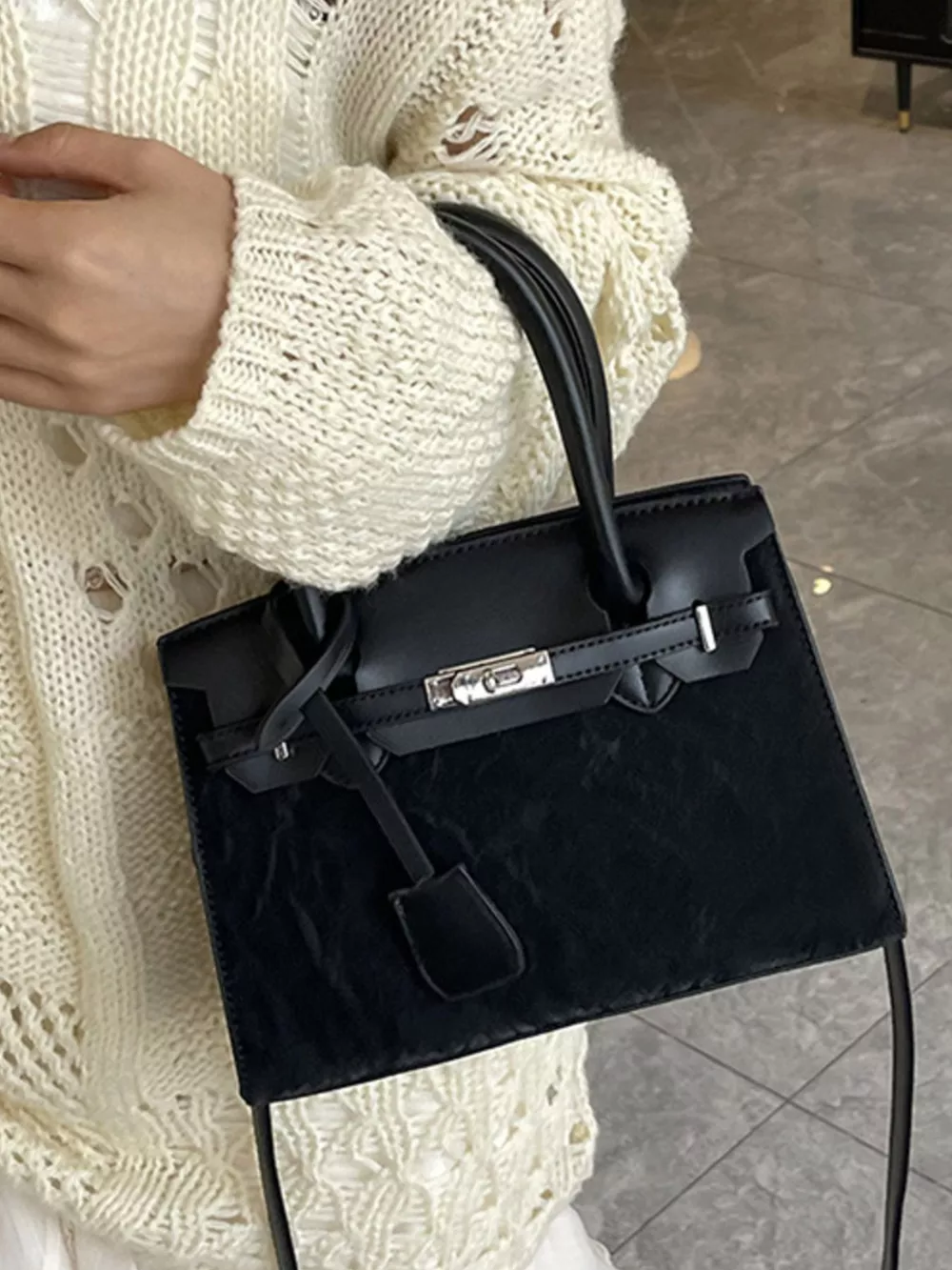 Textured Leather Top-Handle Handbag, image 5