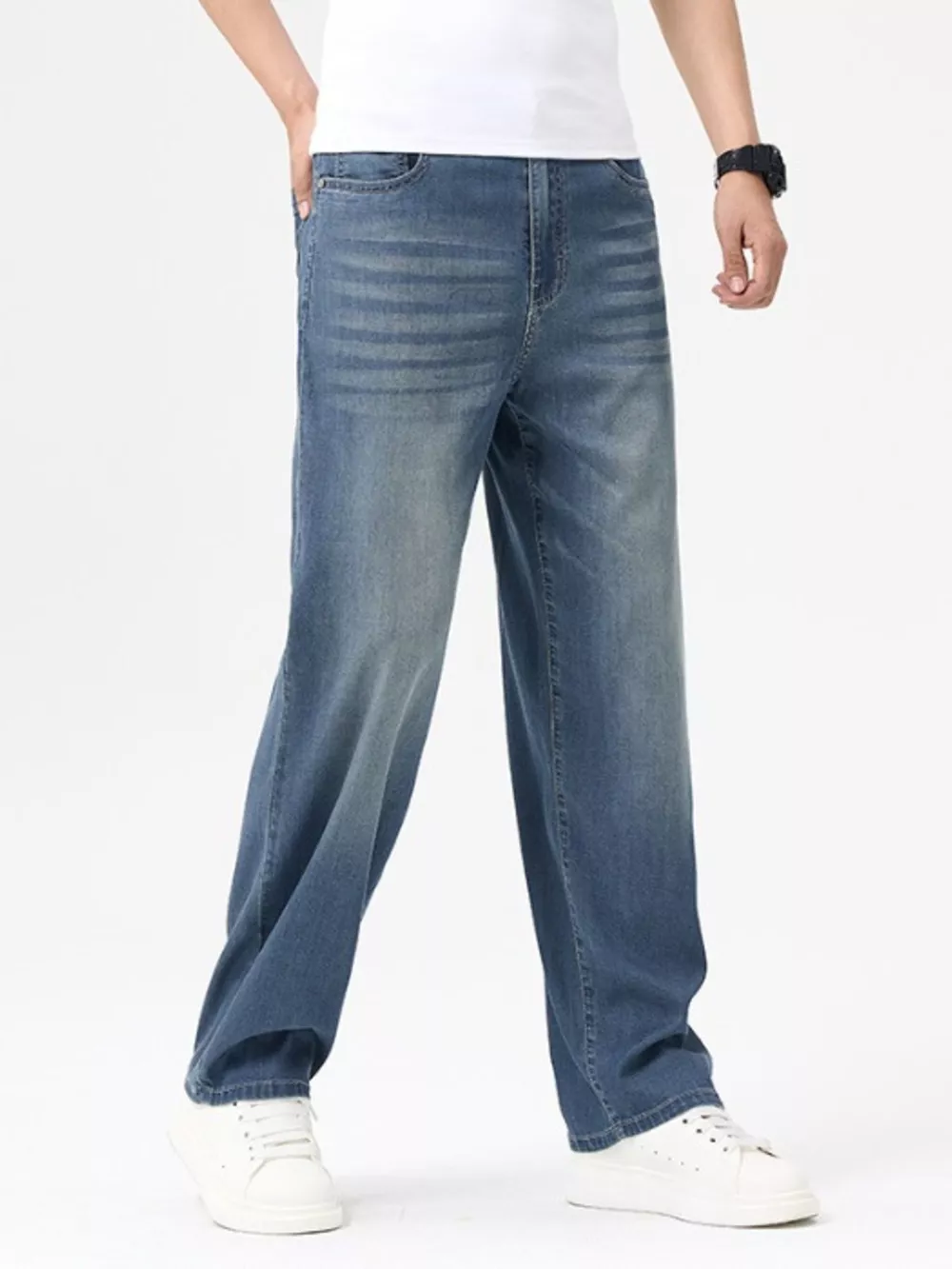 Men's Wash Wide Leg Jeans, image 4