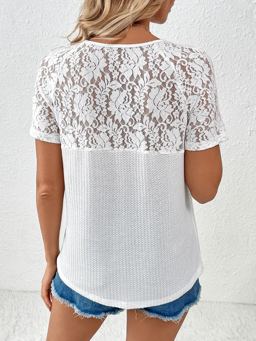 Lace Detail V-Neck Short Sleeve T-Shirt, image 5