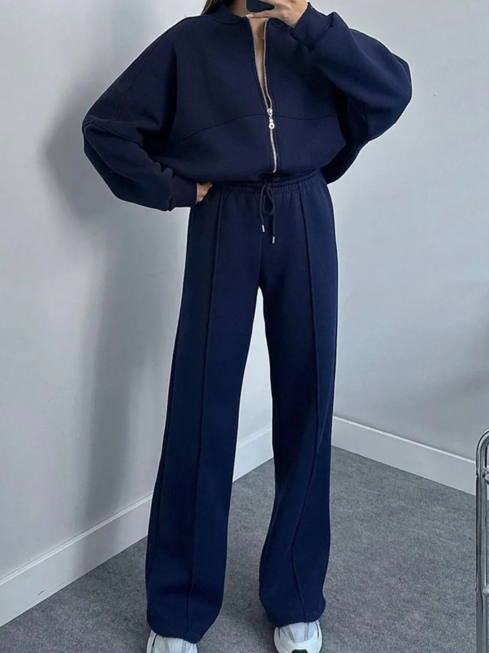 Baseball Collar Zip Up Top and Drawstring Paants Set, image 27