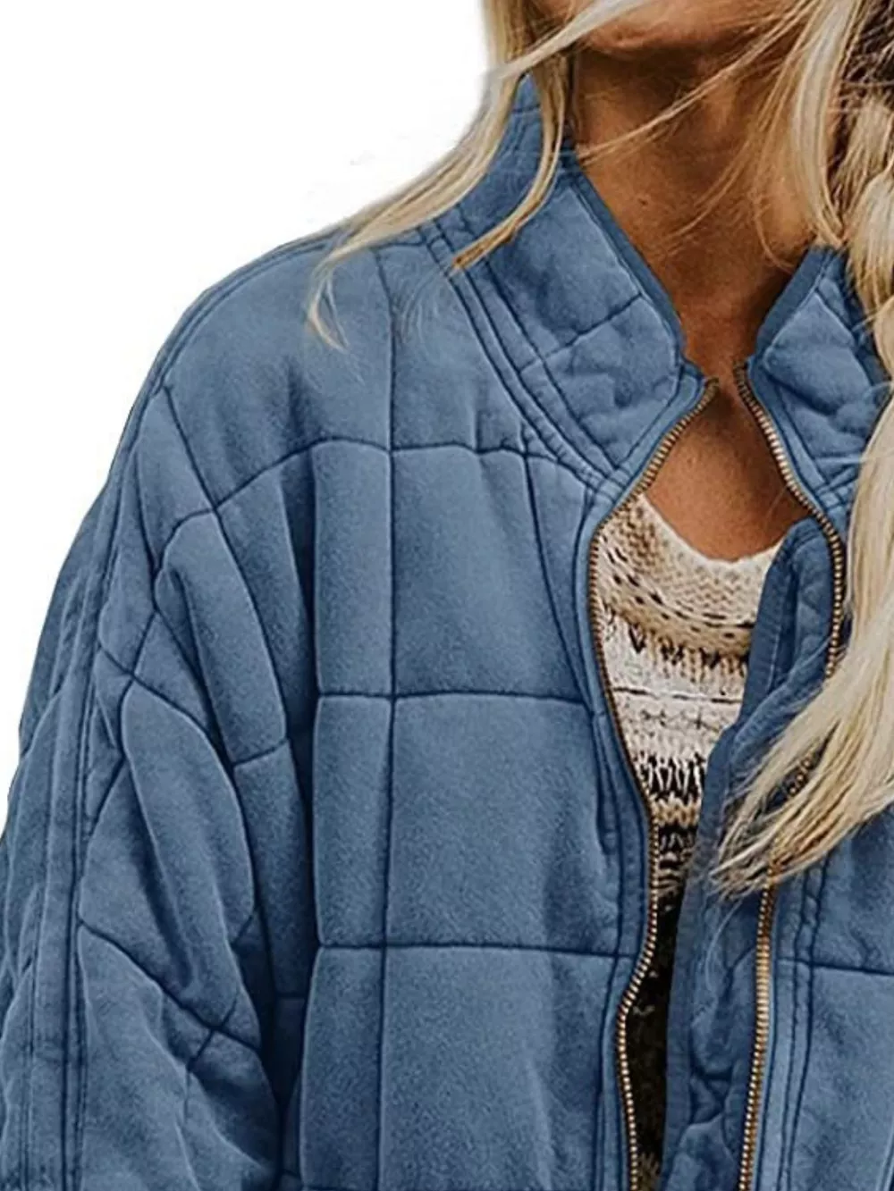 Full Size Zip Up Quilted Bomber Jacket Plus Size, image 6