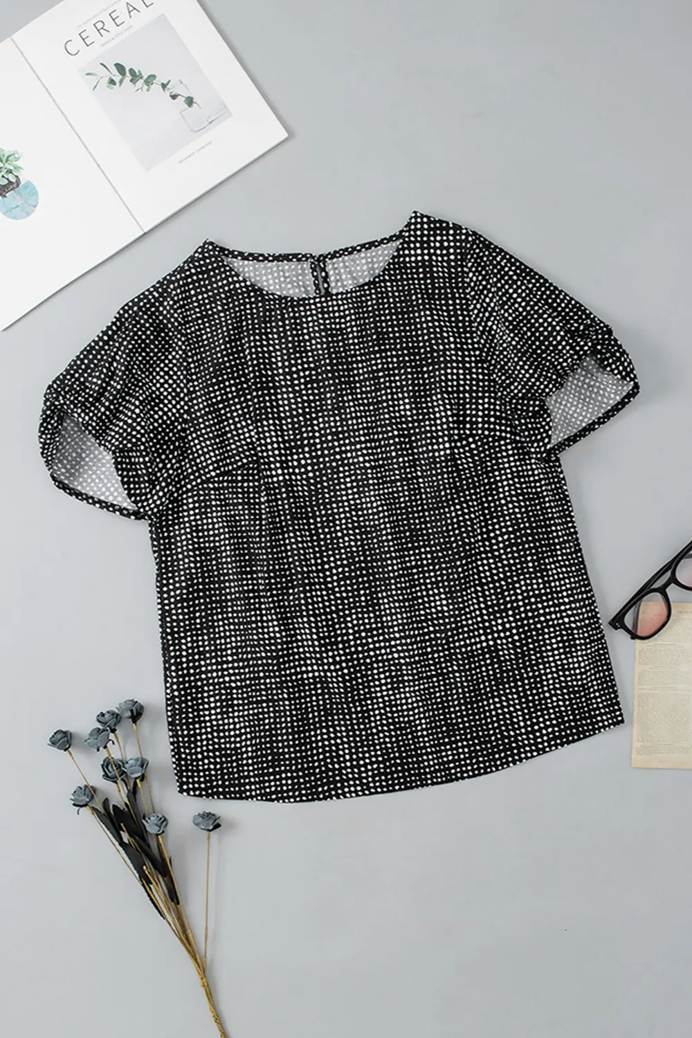 Printed Round Neck Short Sleeve Blouse, image 2