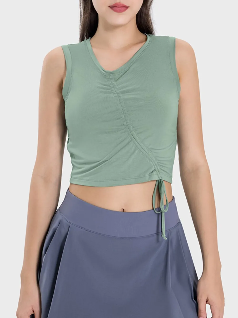 Drawstring Ruched Wide Strap Active Tank, image 16