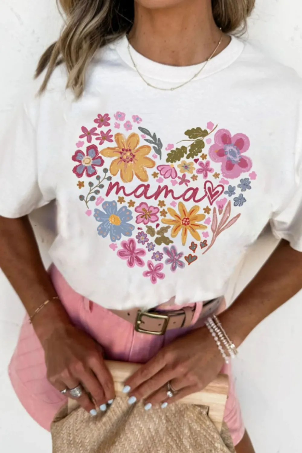 MAMA Flower Heart Cotton Blend Graphic Tee, image 5