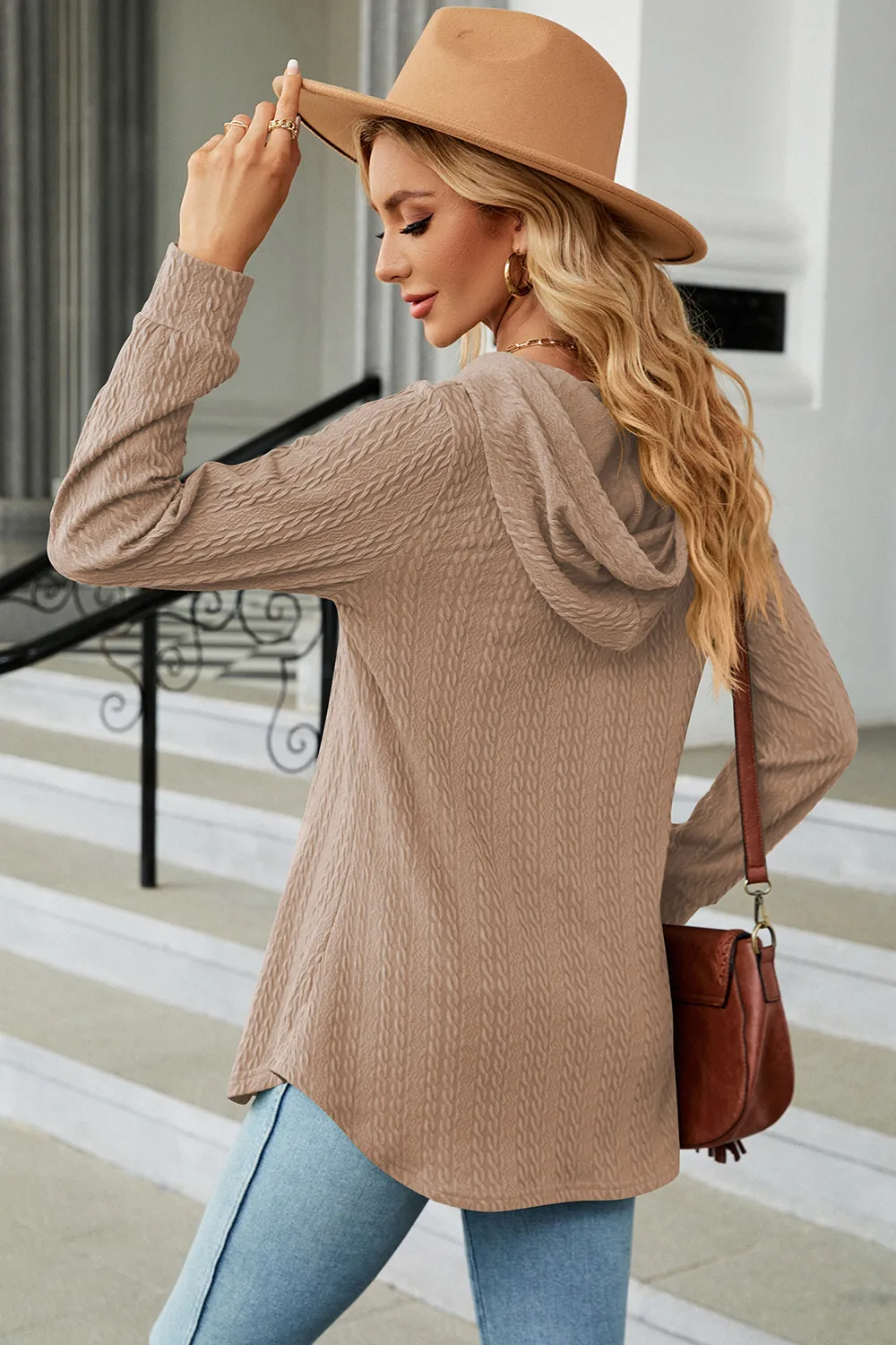 Decorative Button Drawstring Long Sleeve Hoodie, image 18