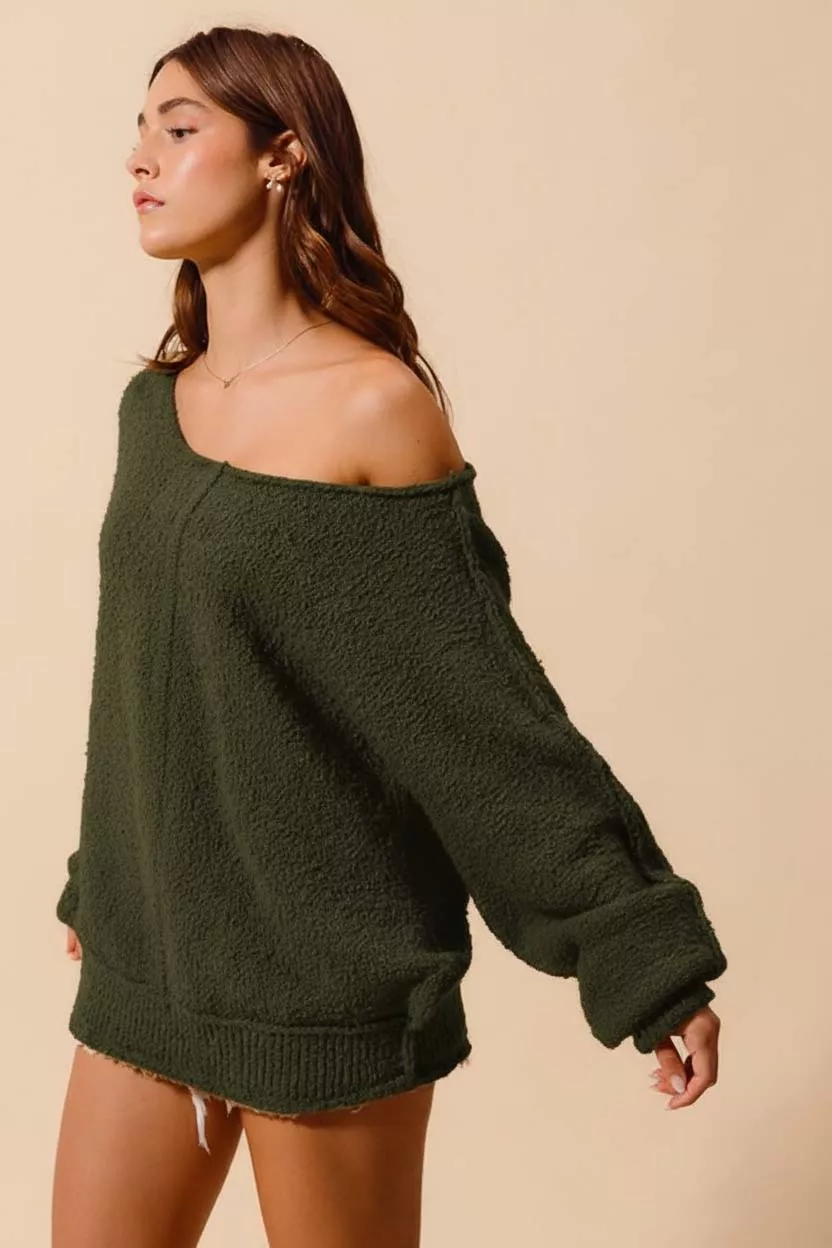 Loose Fit Exposed Seam Slouchy Boucle Sweater, image 3