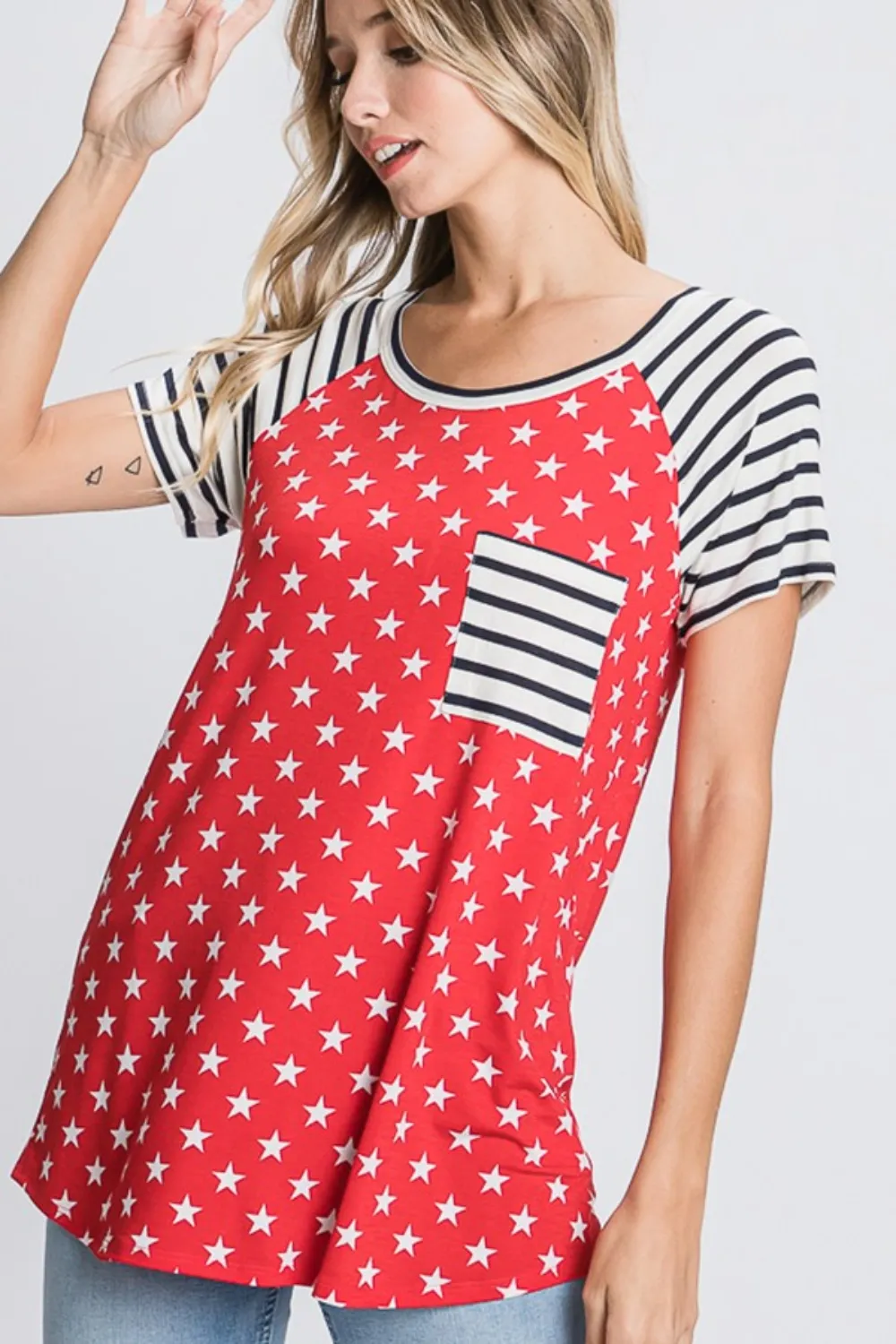 Full Size Star & Striped Round Neck Short Sleeve T-Shirt Plus Size, image 7