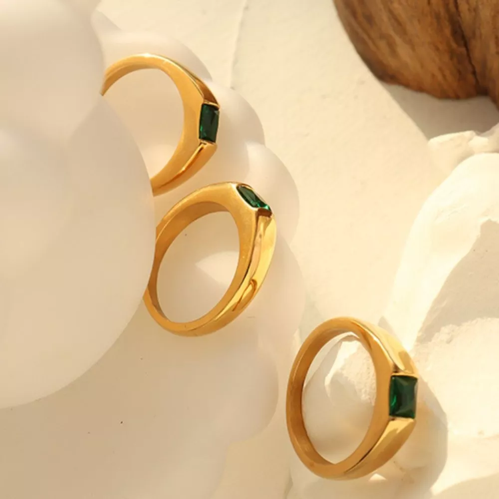 18K Gold-Plated Titanium Steel Zircon Ring, image 6