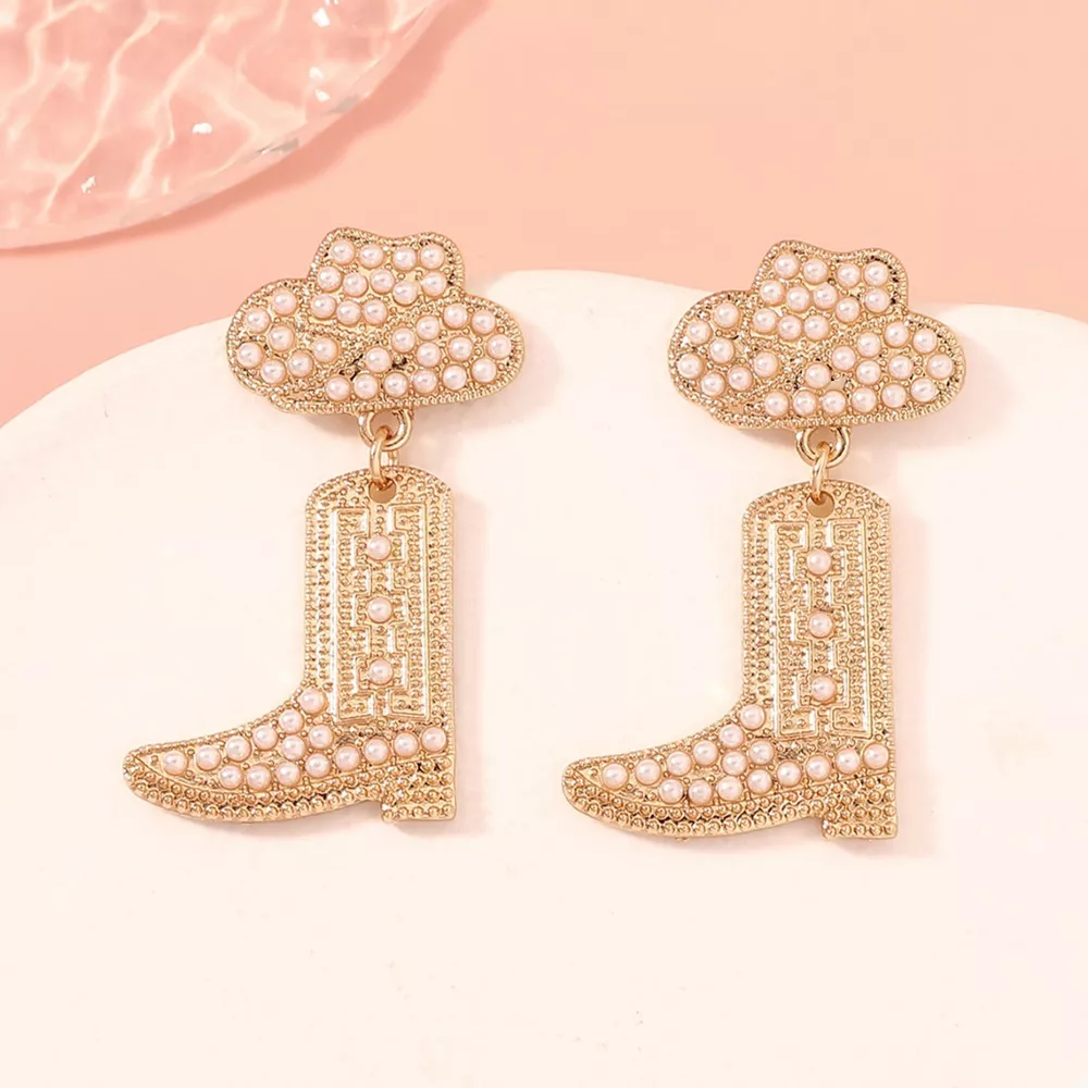Rhinestone Cowboy Boot Dangle Earrings, image 3