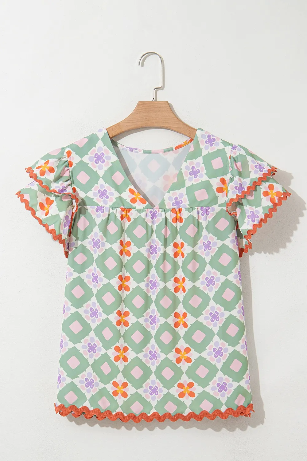 Floral Print V-neck Flutter Sleeve Blouse, image 9
