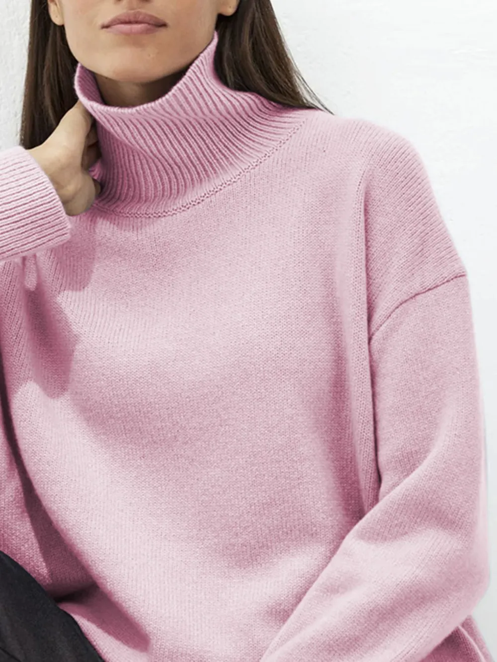 Turtleneck Drop Shoulder Long Sleeve Sweater, image 9