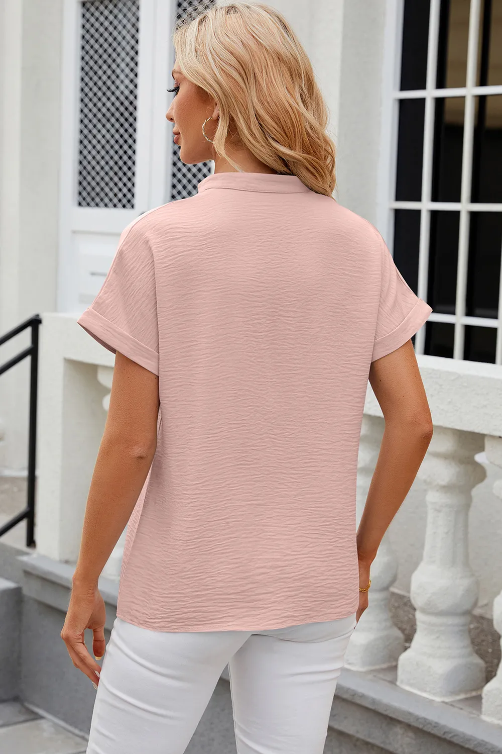 Notched Short Sleeve Blouse, image 9