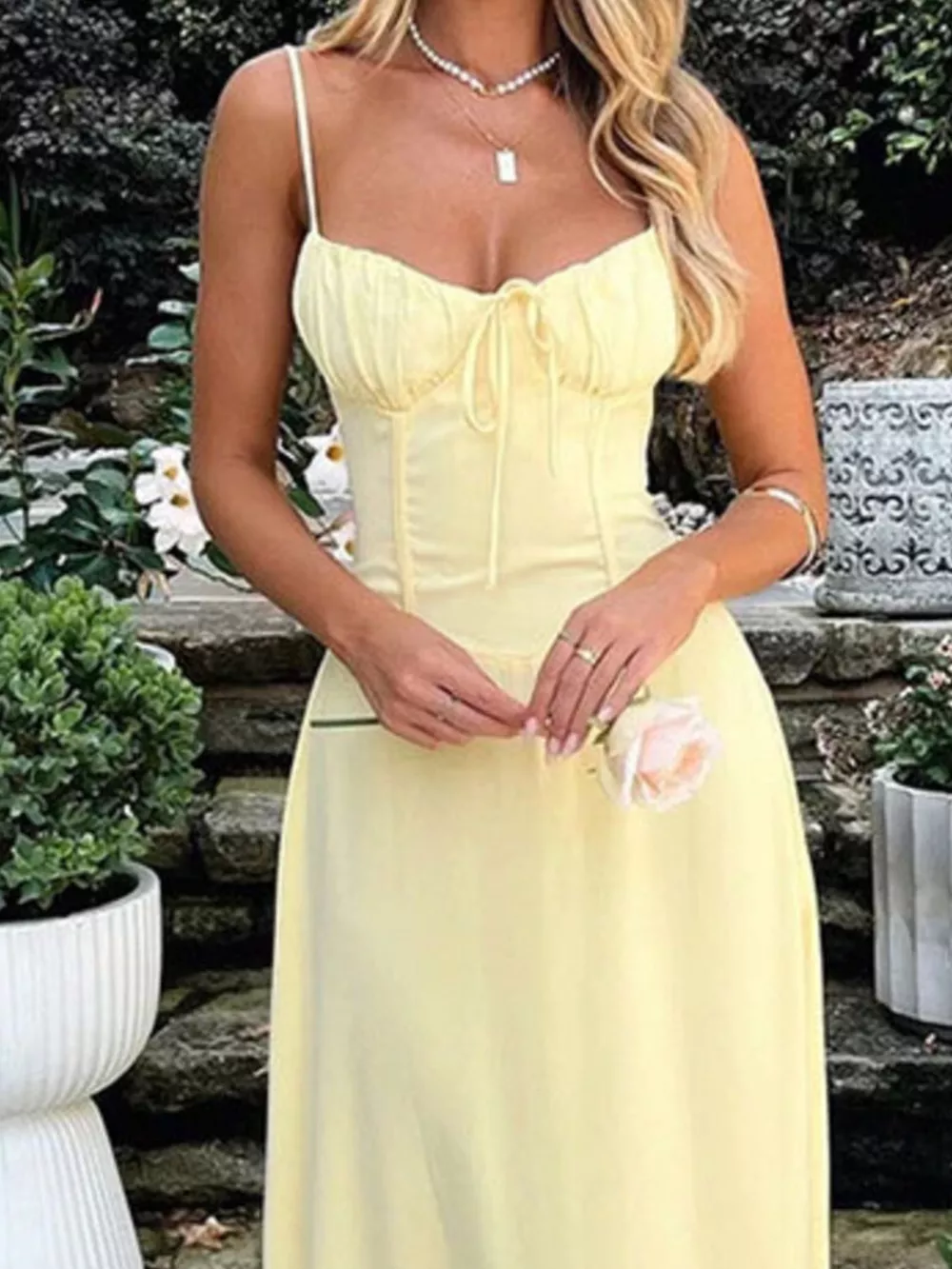 Tie Front Spaghetti Strap Maxi Dress, image 4