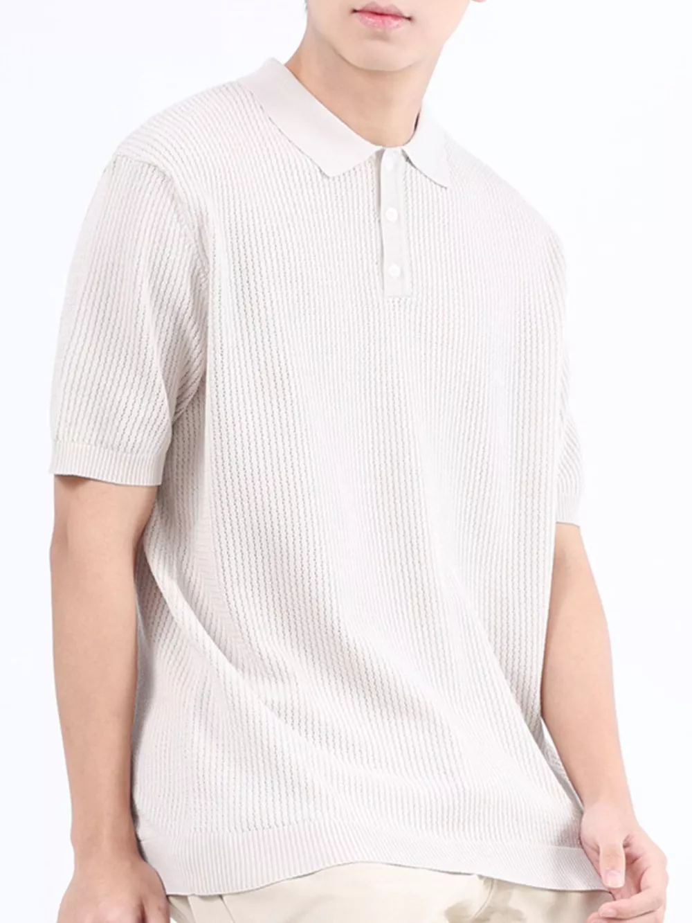 Men's Plus Size Textured Knit Short Sleeve Polo Shirt