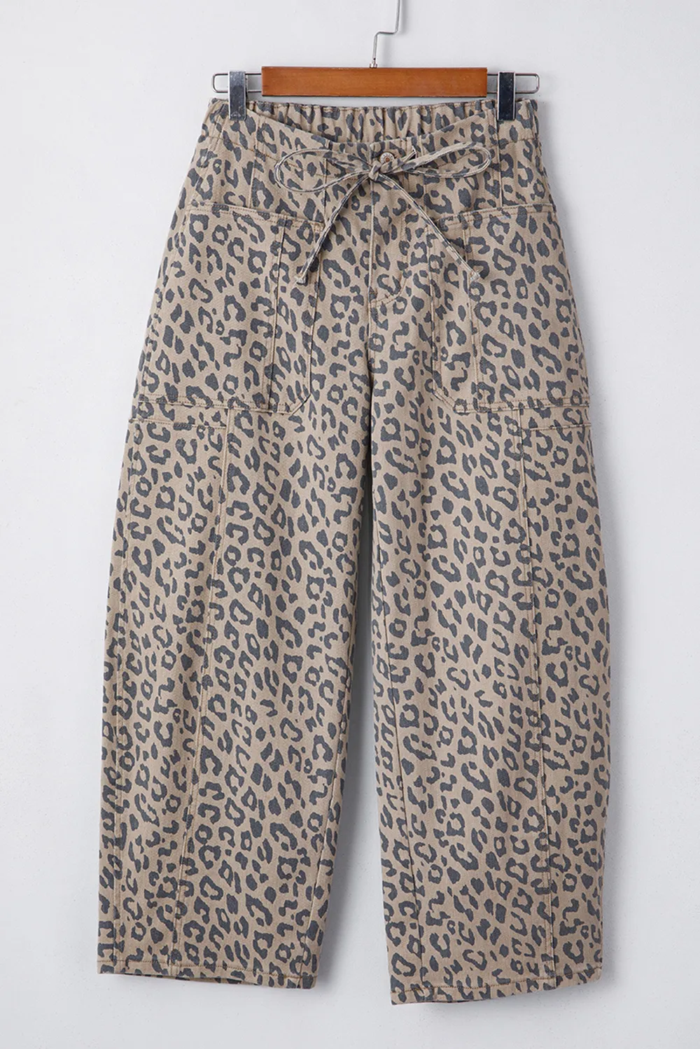 Leopard Printed Drawstring Waist Pocketed Wide Leg Jeans, image 11