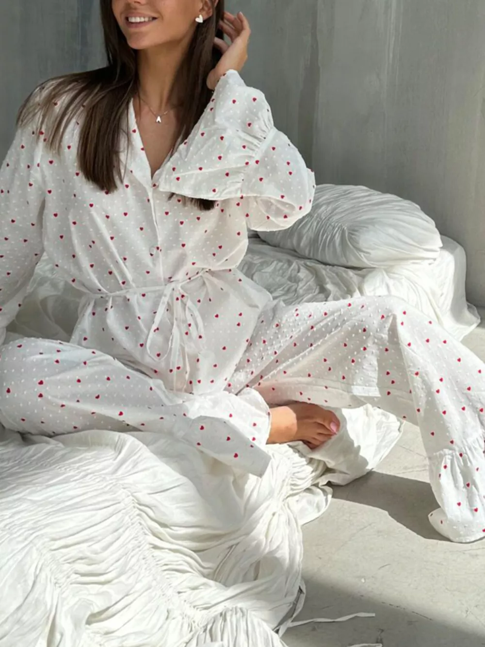 Heart Print Long Sleeve and Pants Lounge Set, image 4