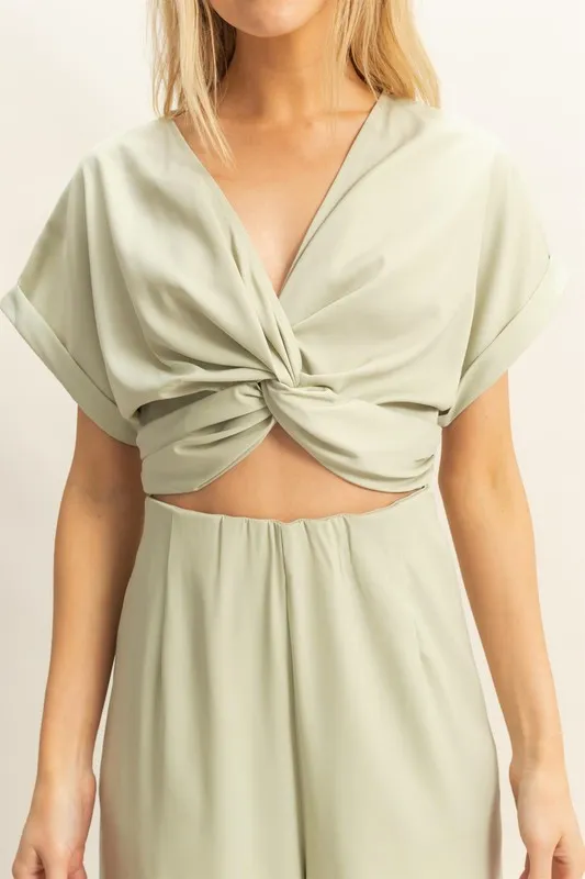 Twisted Front Short Sleeve Top and Wide Leg Pants Set, image 5