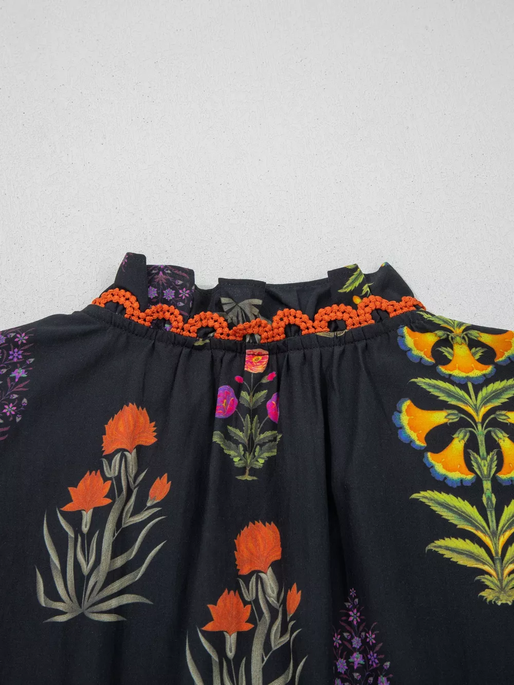 Floral Print Lace Trim Frilled V Neck Short Sleeve Shirt, image 7