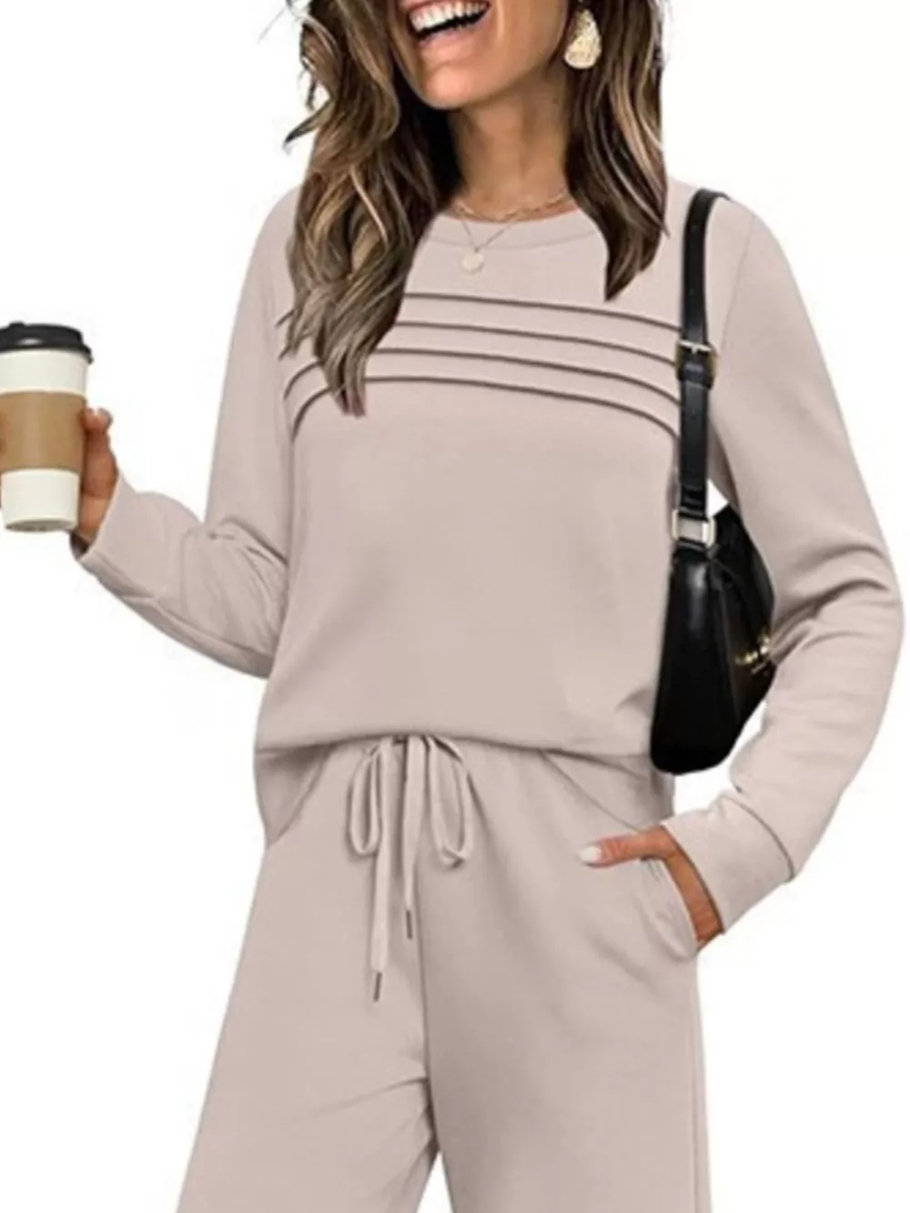 Full Size Long Sleeve Round Neck Top and Pants Set Plus Size, image 17