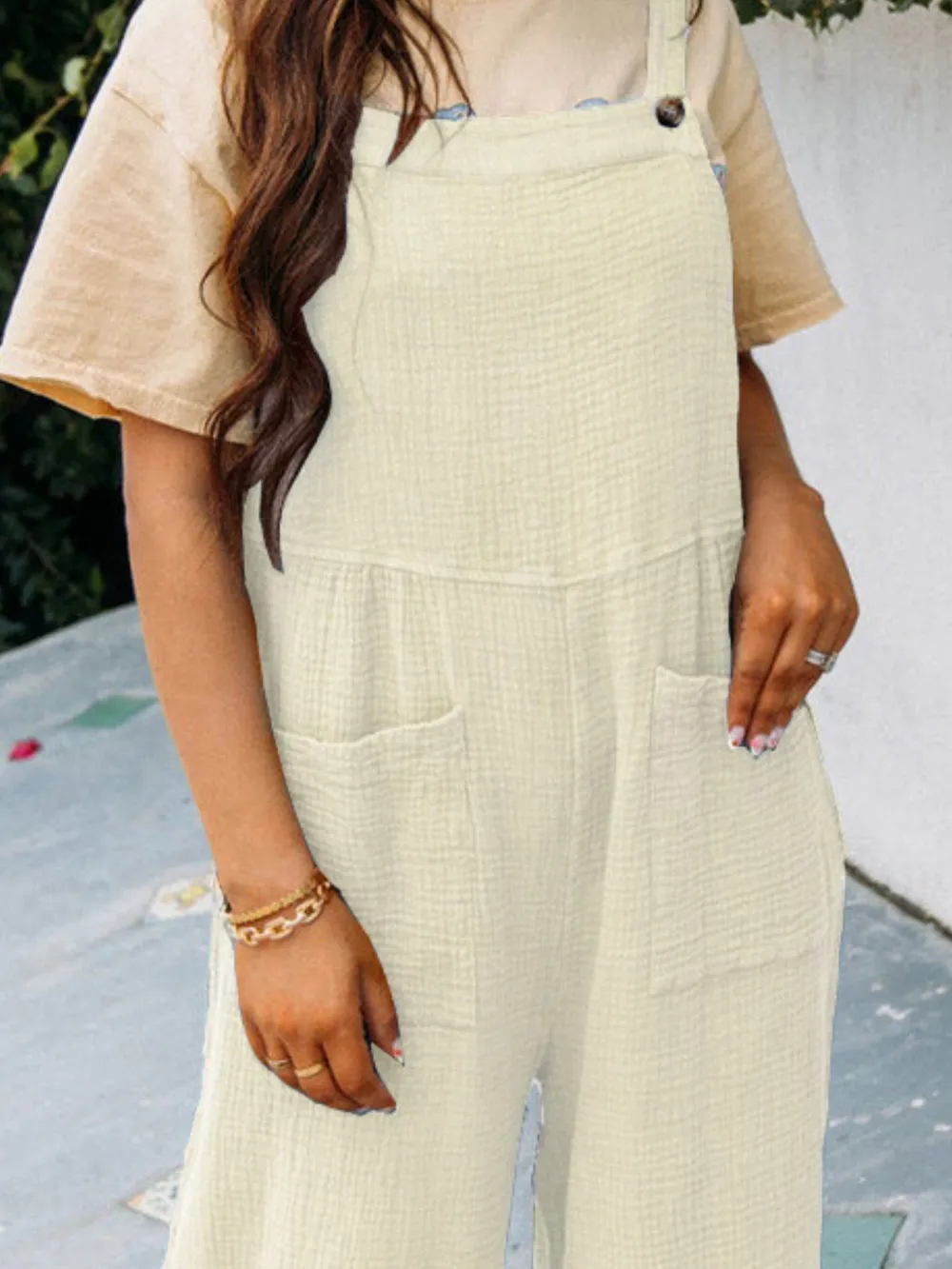 Full Size Casual Wide Leg Textured Overalls Plus Size, image 4