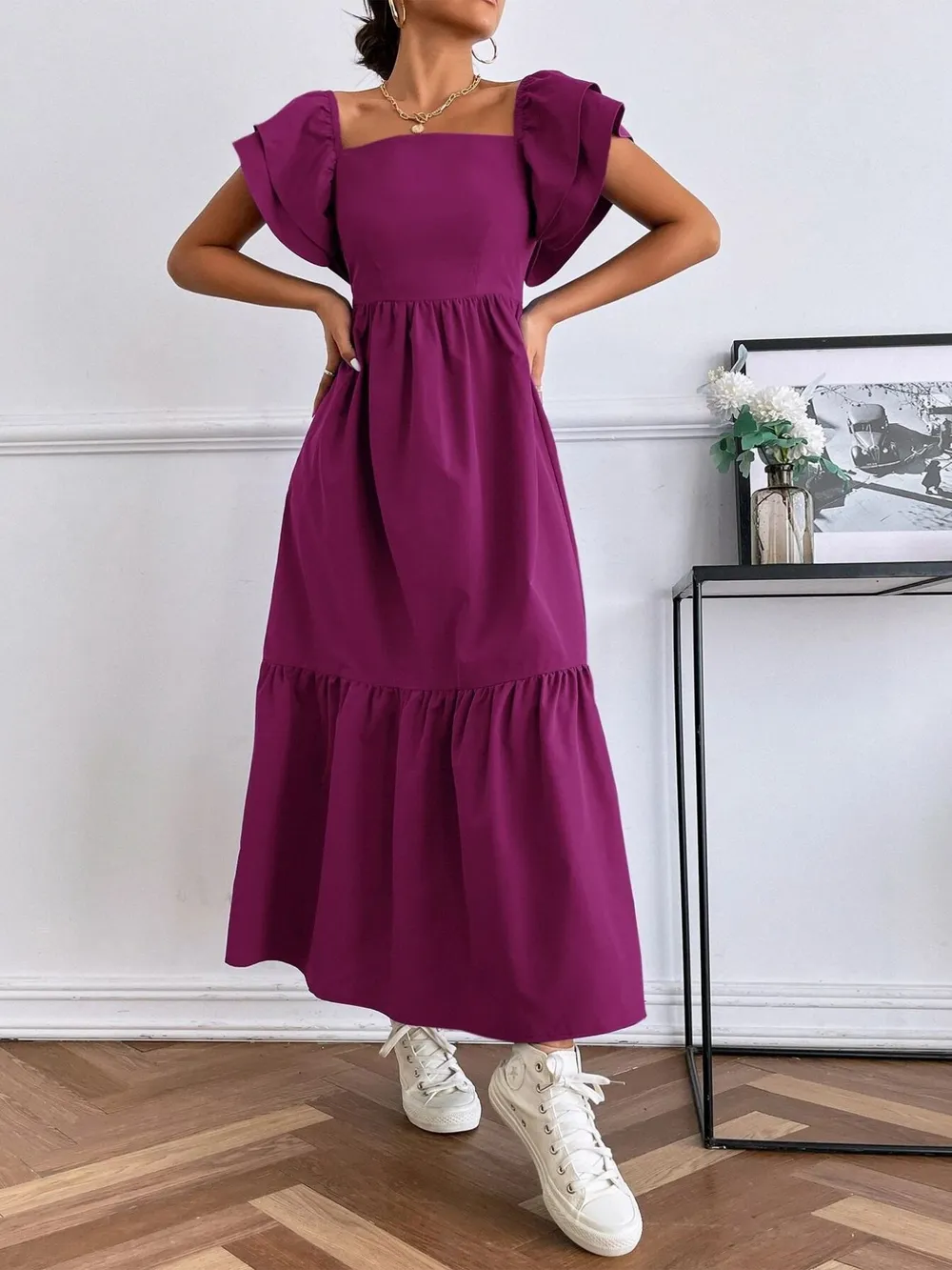 Tiered Square Neck Maxi Dress, image 6