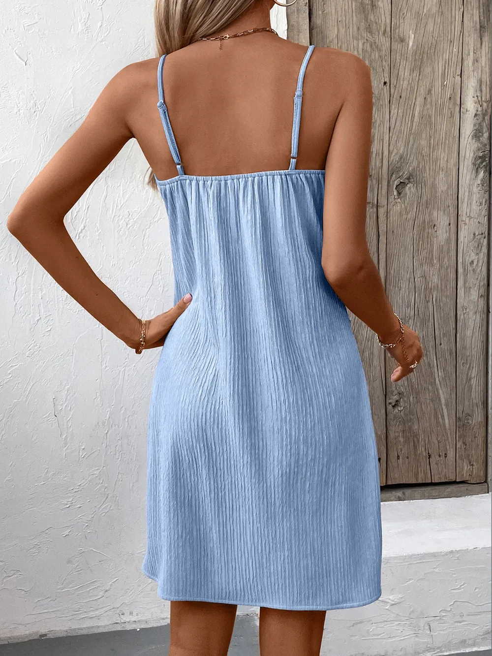 Textured V-Neck Sleeveless Mini Cami Dress, image 11