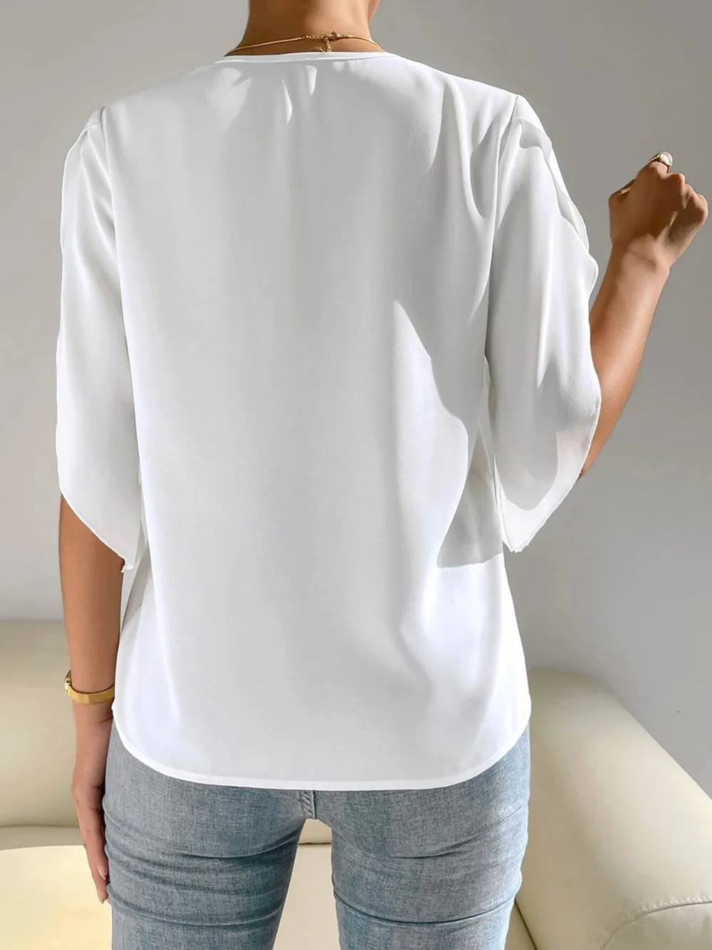 V-Neck Short Sleeve Blouse, image 2