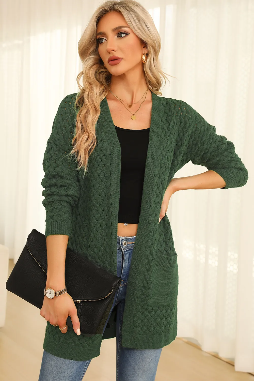 Open Front Dropped Shoulder Cardigan with Pockets, image 15