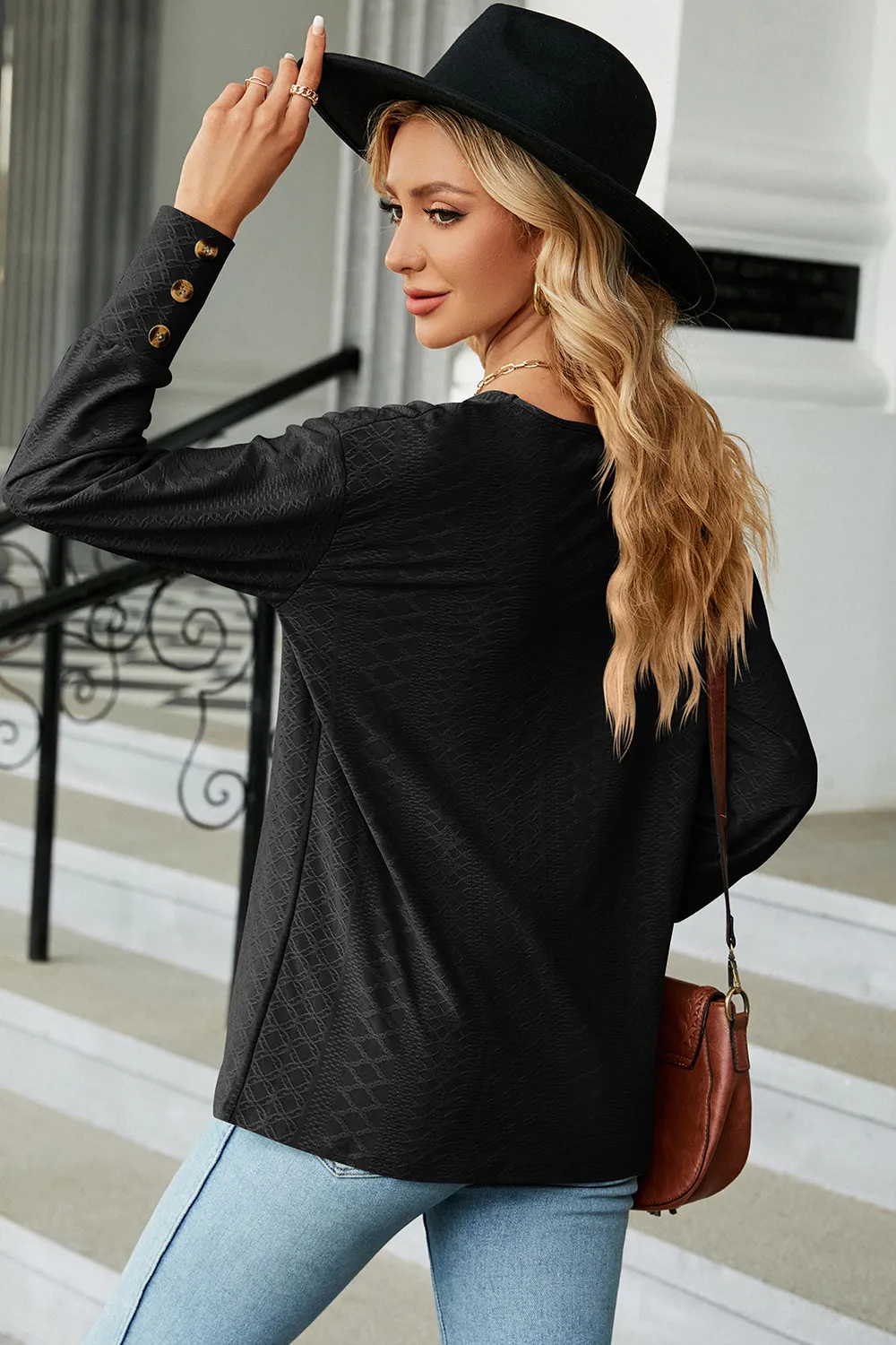 V-Neck Lantern Sleeve T-Shirt, image 8