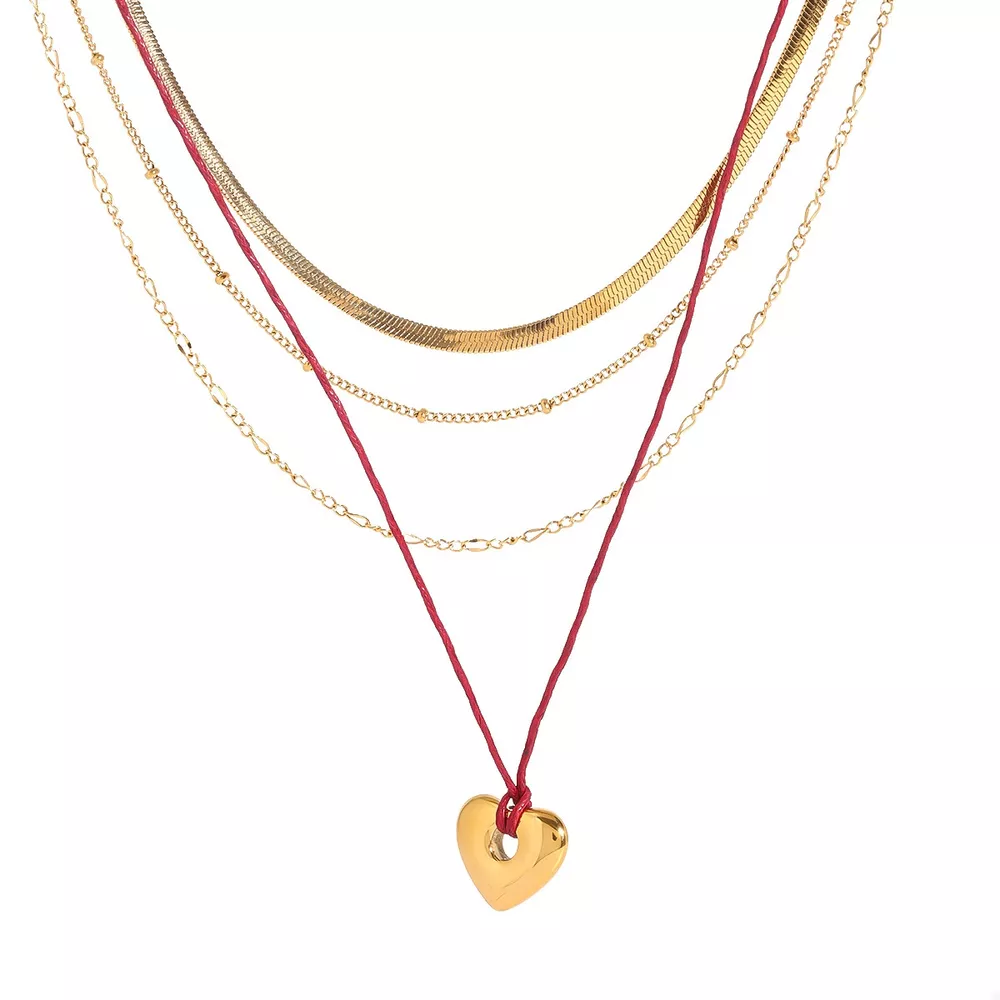 Stainless Steel Four-Layered Heart Necklace, image 8