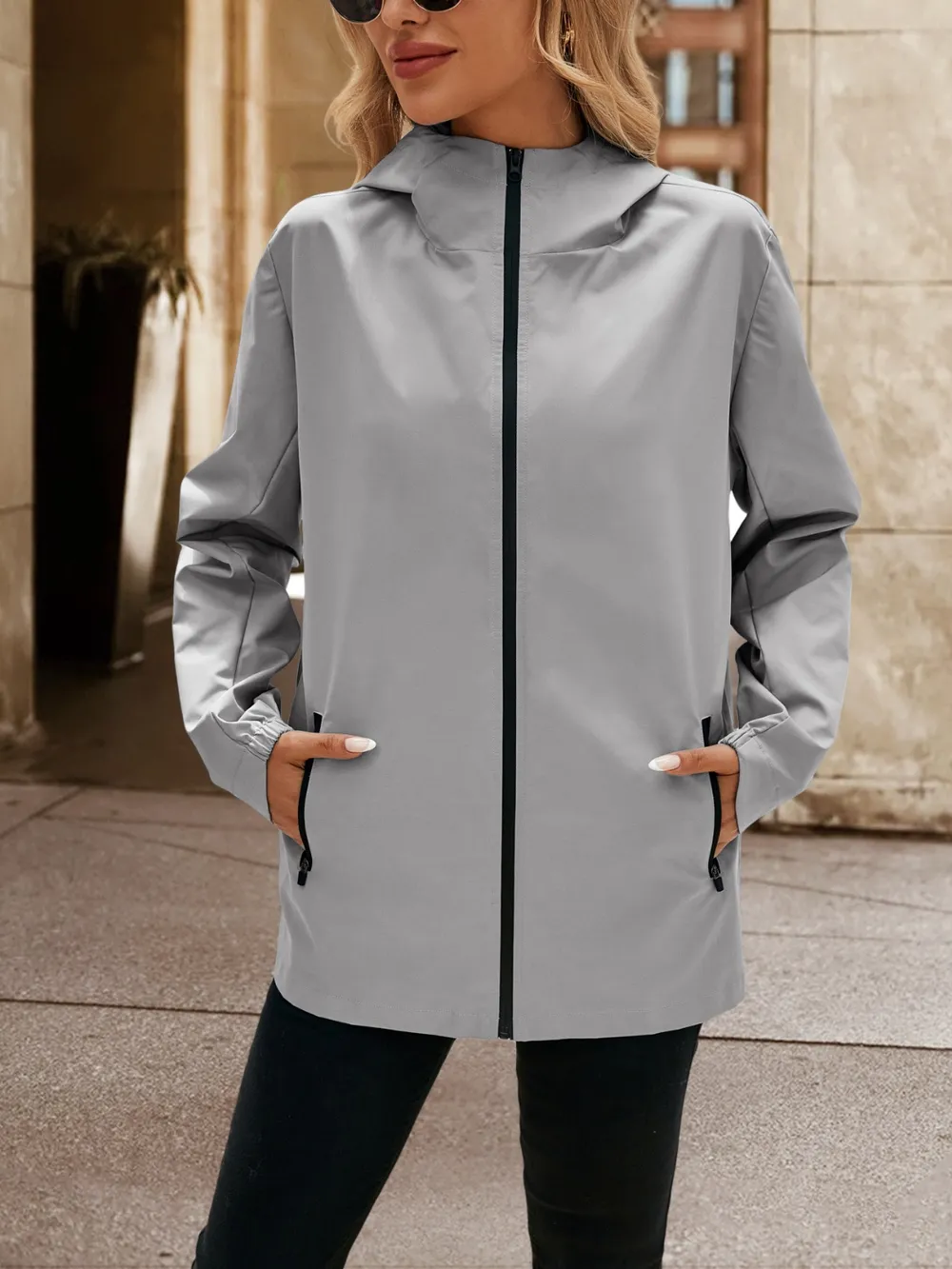 Pocketed Zip Up Hooded Jacket, image 4