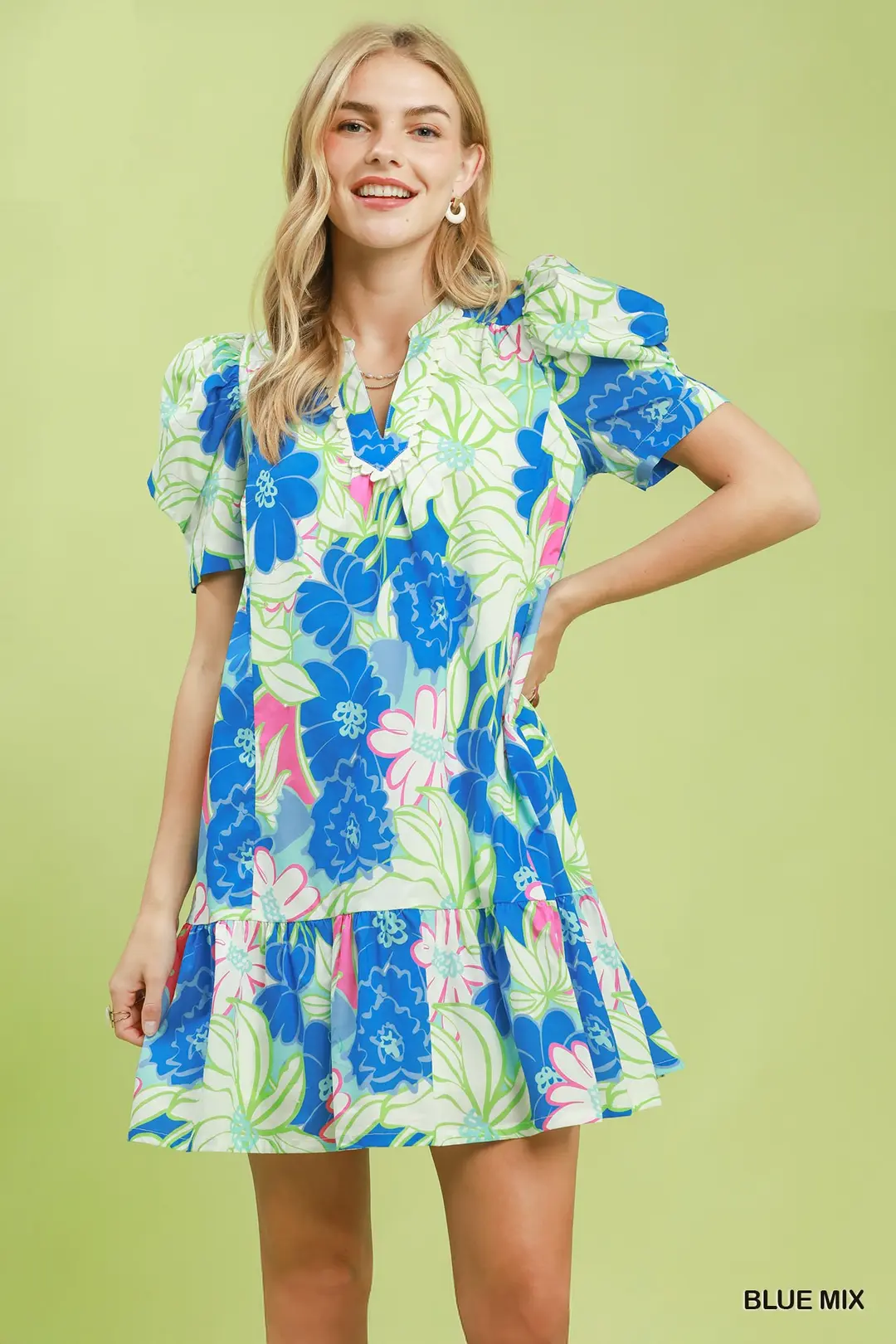Floral Puff Sleeve Tiered Mini Dress