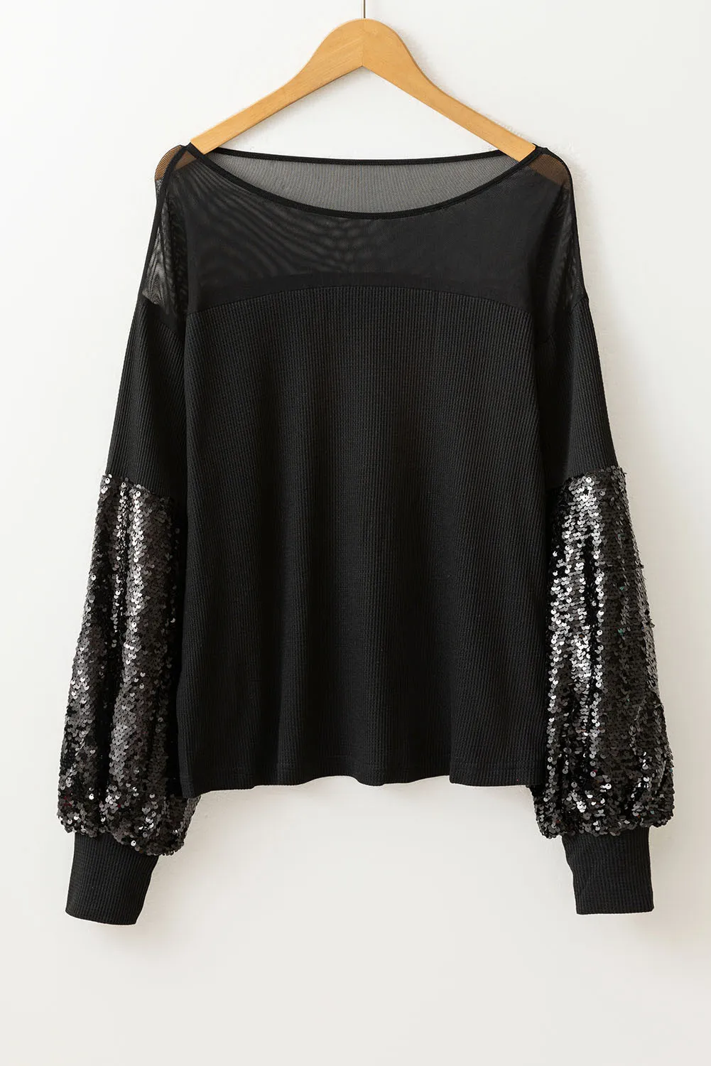 Sequin Boat Neck Long Sleeve Blouse, image 6