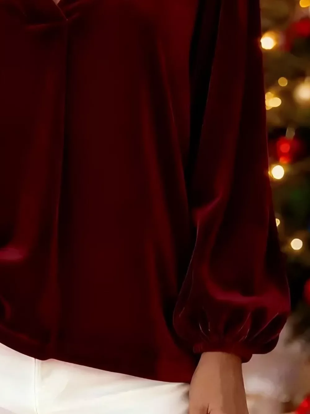 Full Size Velvet V-Neck Long Sleeve Blouse Plus Size, image 12