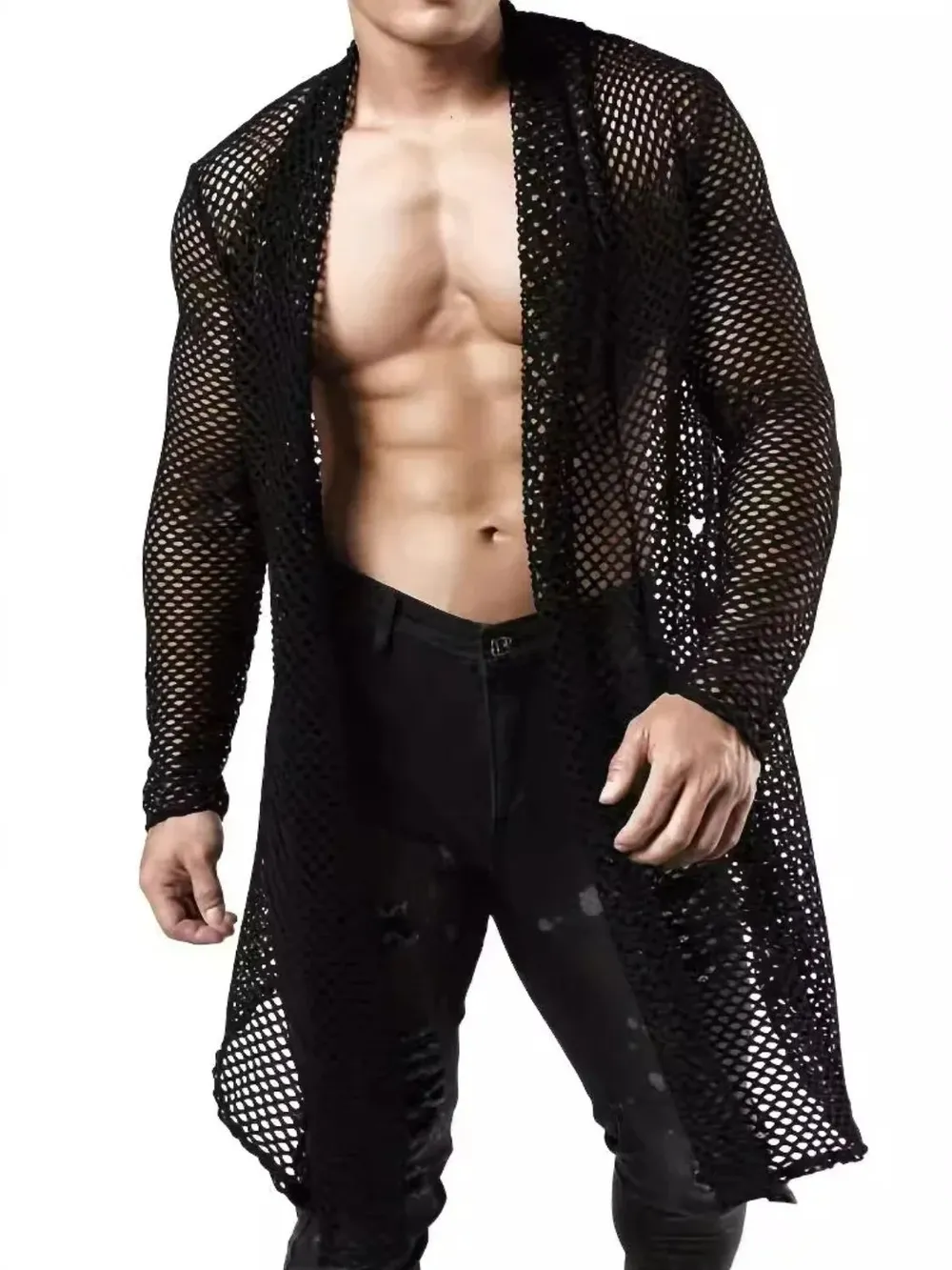 Men's Openwork Open Front Long Sleeve Cover-Up, image 2