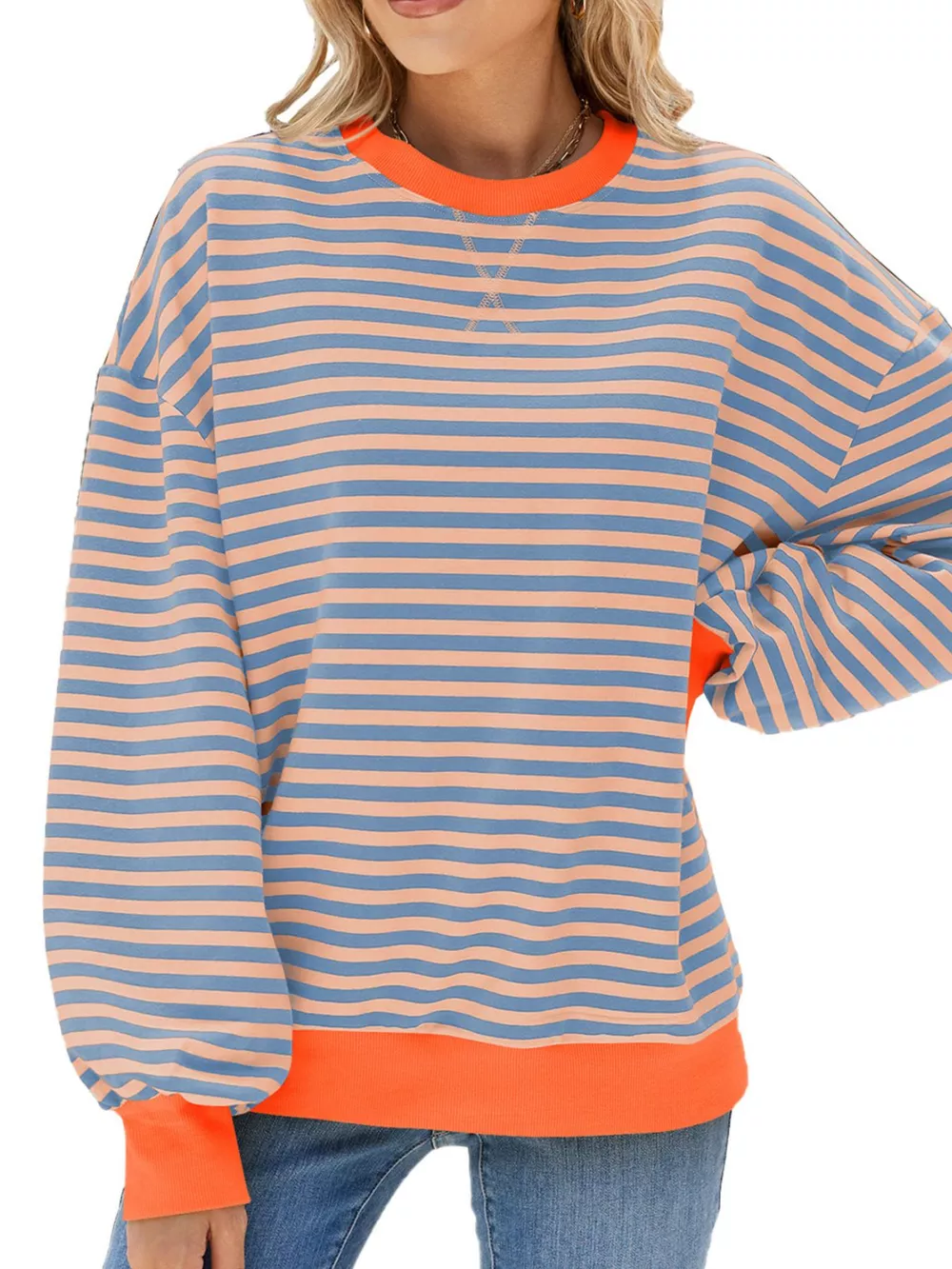 Striped Crew Neck Long Sleeve Sweatshirt, image 31