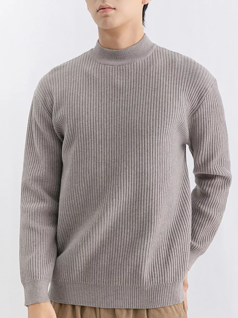 Men's Plus Size Ribbed Mock Neck Sweater, image 10
