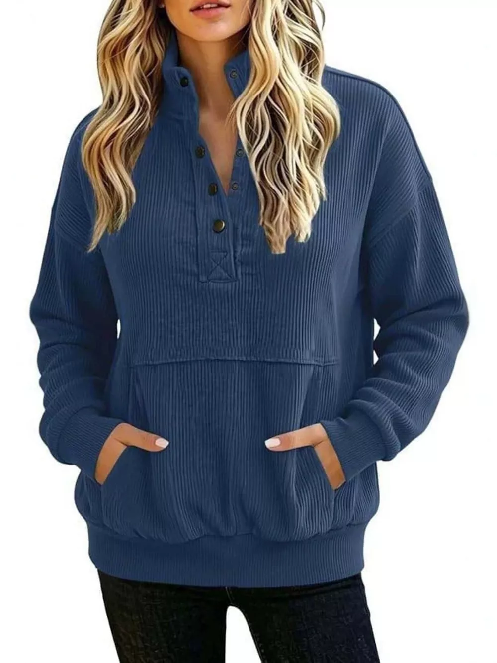 Full Size Quarter Snap Kangaroo Pocket Sweatshirt Plus Size, image 9