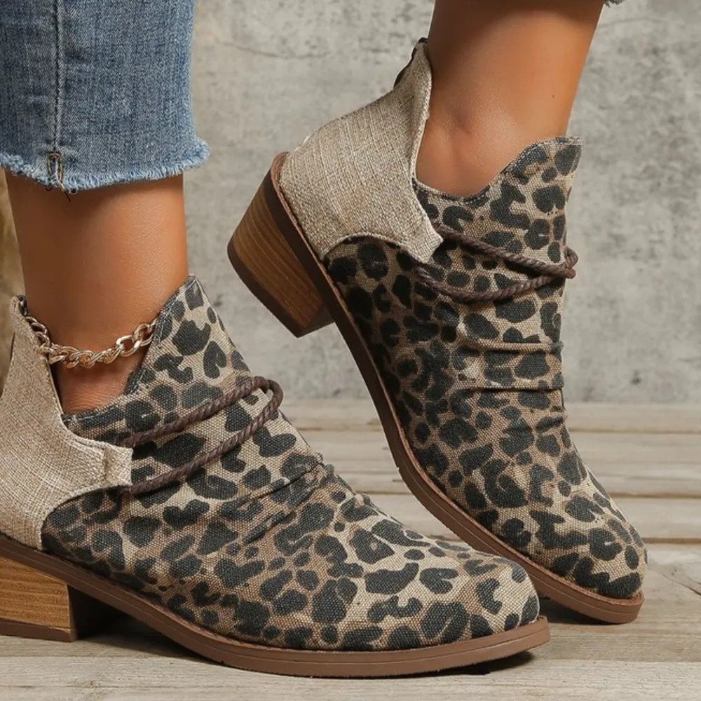 Contrast Canvas Low Heel Boots, image 4