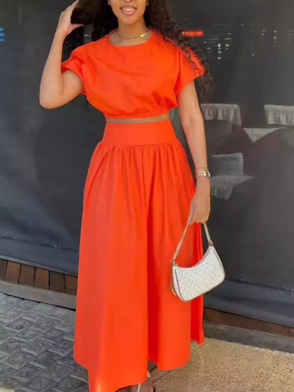 Short Sleeve Crop Top and Skirt Set, image 3